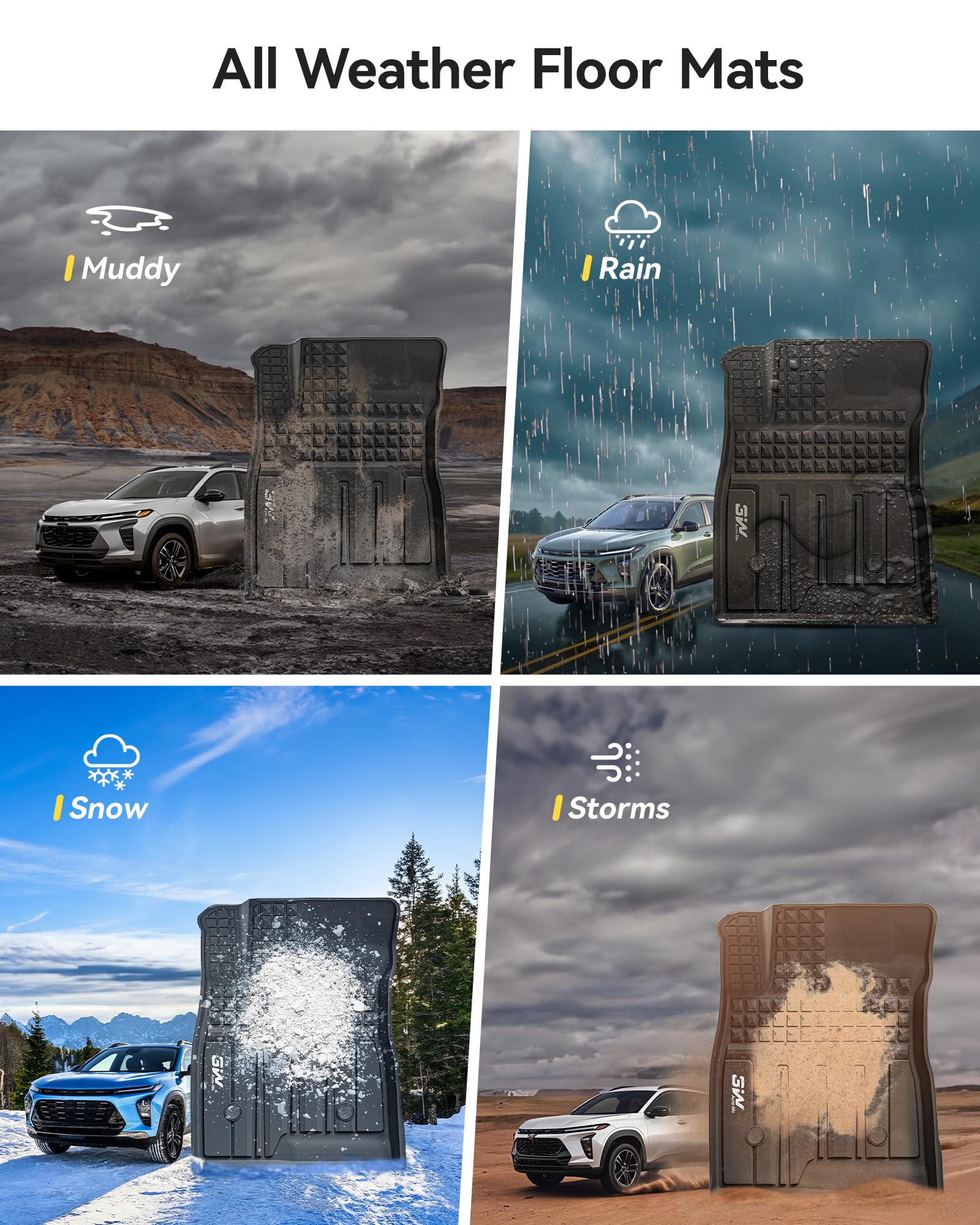 3W Floor Mats For Chevrolet Trax & Buick Envista 2024 2025, Tpe All Weather Custom For Trax 1St And 2Nd Row, Car Liners Accessor