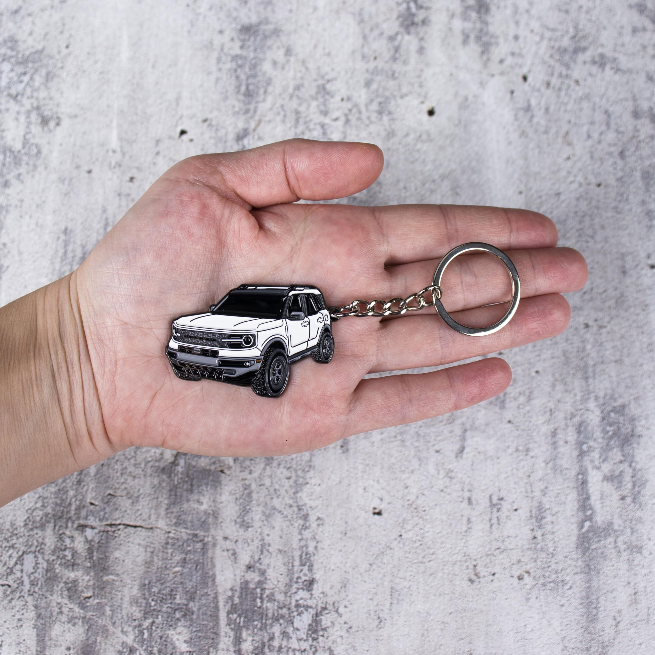 Four Wheel Beast Bronco Sport Keychain Compatible With Ford Bronco Accessories 2023 2024 4 Door Car Key Chain Fob (White)