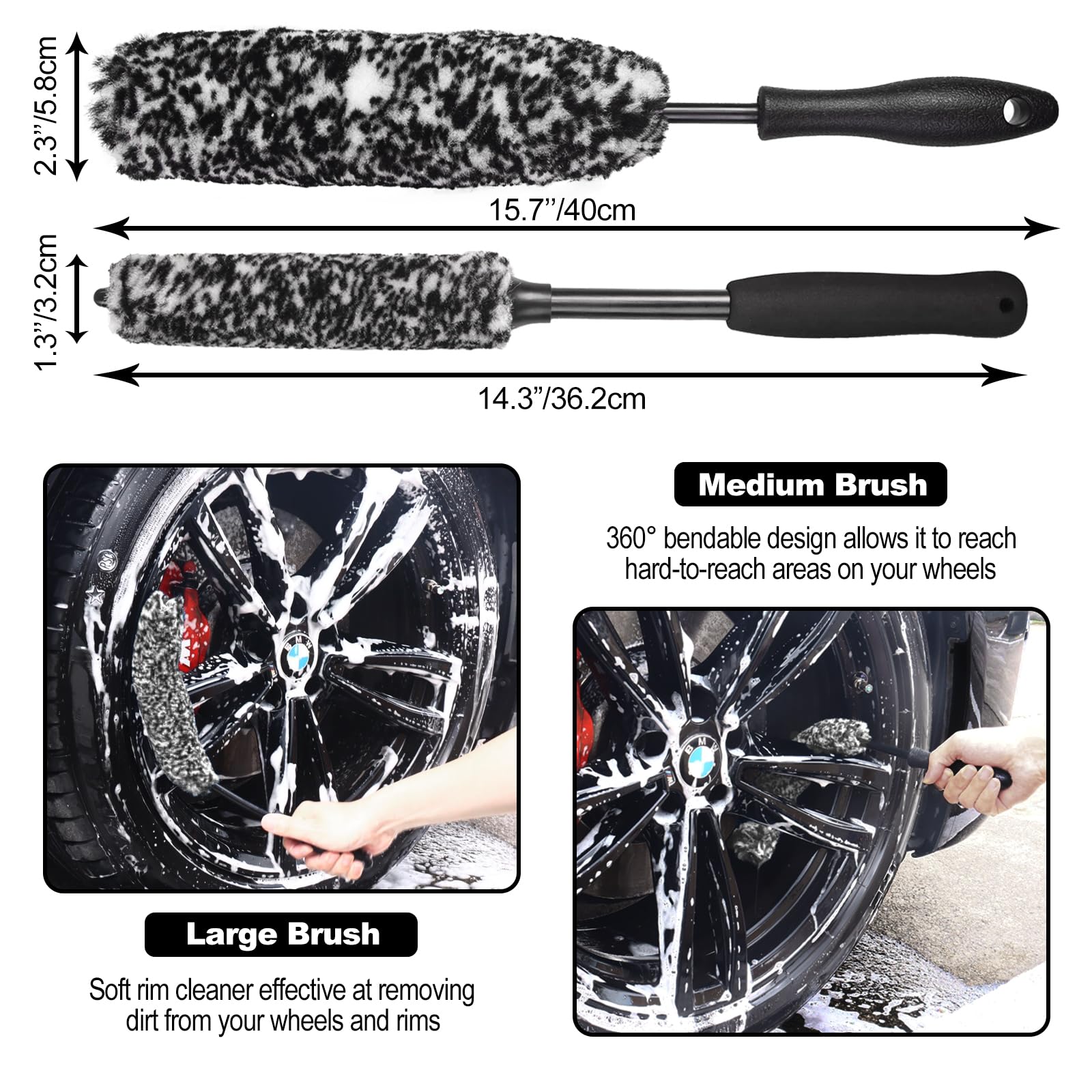 Nikcosmk 3Pcs Wheel Brush Kit For Cleaning Wheel And Tire, Wheel And Rim Brush, Car Detailing Brushes, Bendable & Durable Car Wh