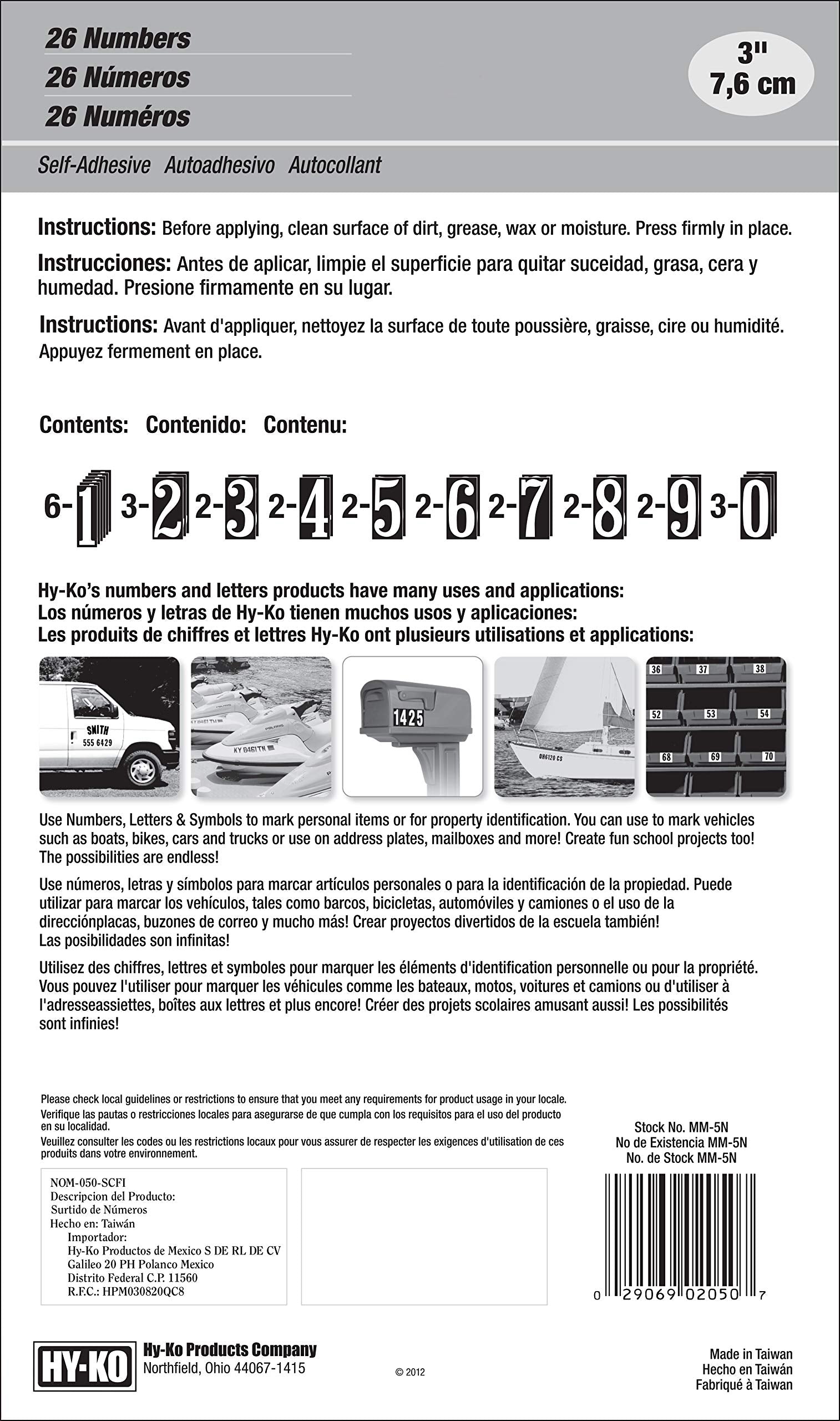 Hy-Ko Products Mm-5N Self Adhesive Vinyl Numbers 3'' High, Black & Gold, 26 Pieces