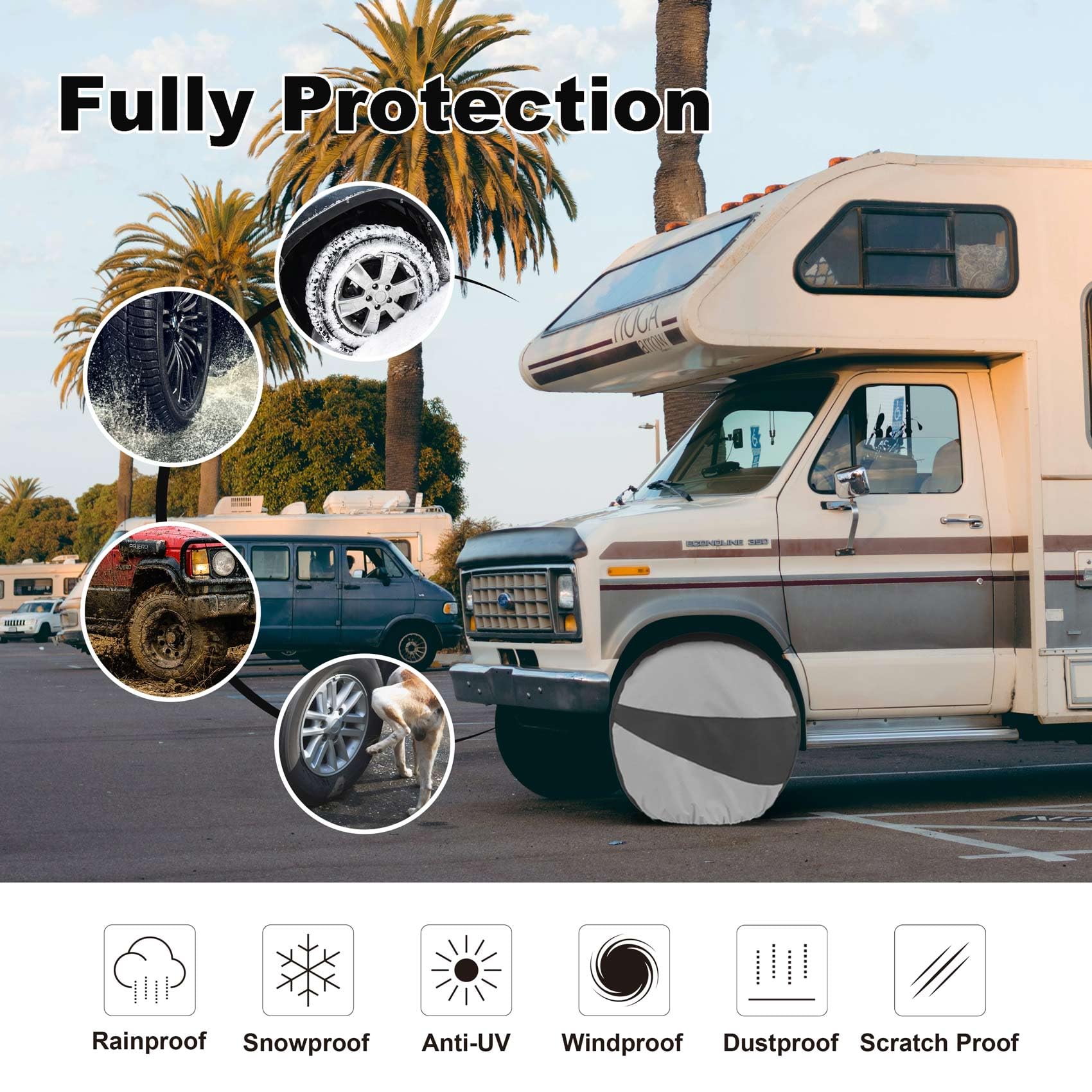 Explore Land Tire Covers 2 Pack - Tough Tire Wheel Protector For Truck, Suv, Trailer, Camper, Rv - Universal Fits Tire Diameters 23-25.75 Inches, Black & Gray