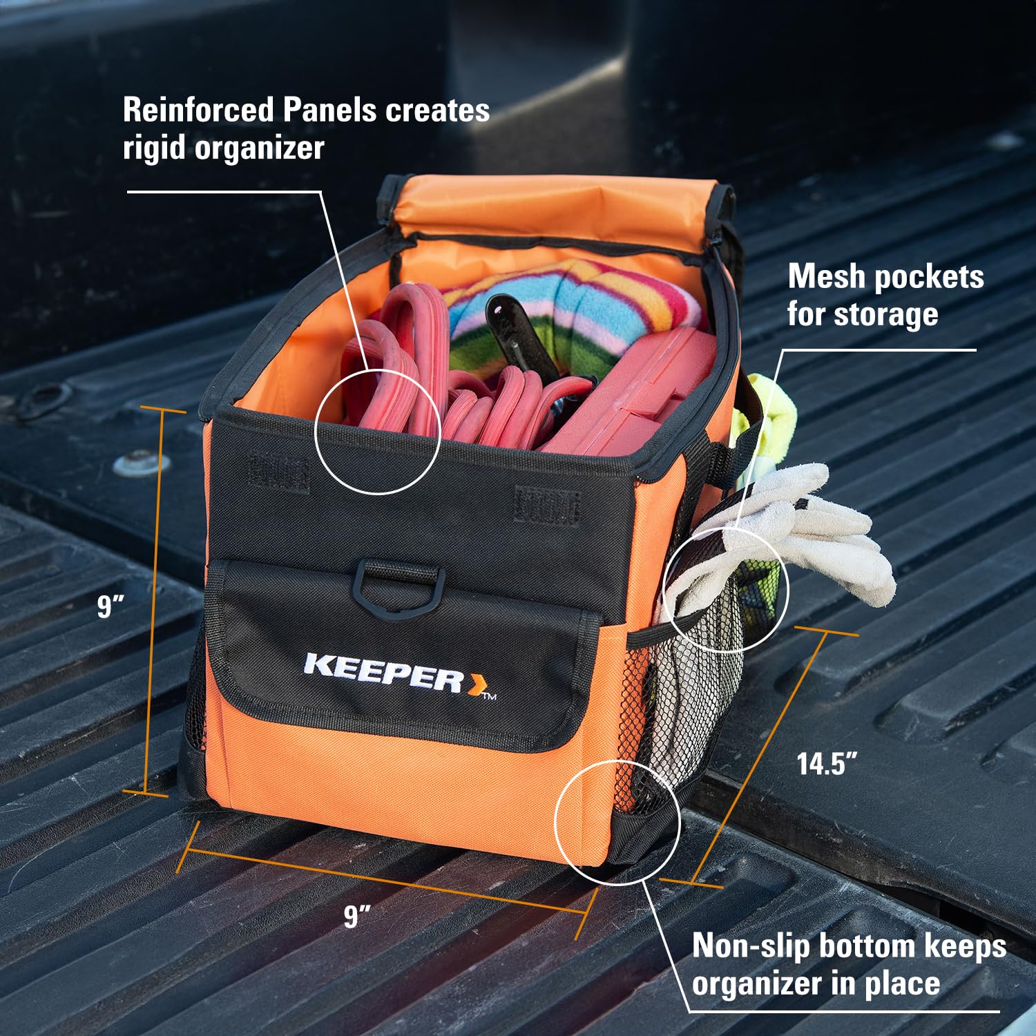 KEEPER Portable Trunk Organizer, 19L, Car Organizers and Storage, Non-Slip Bottom, Suitable for SUV, Minivan, and Cars