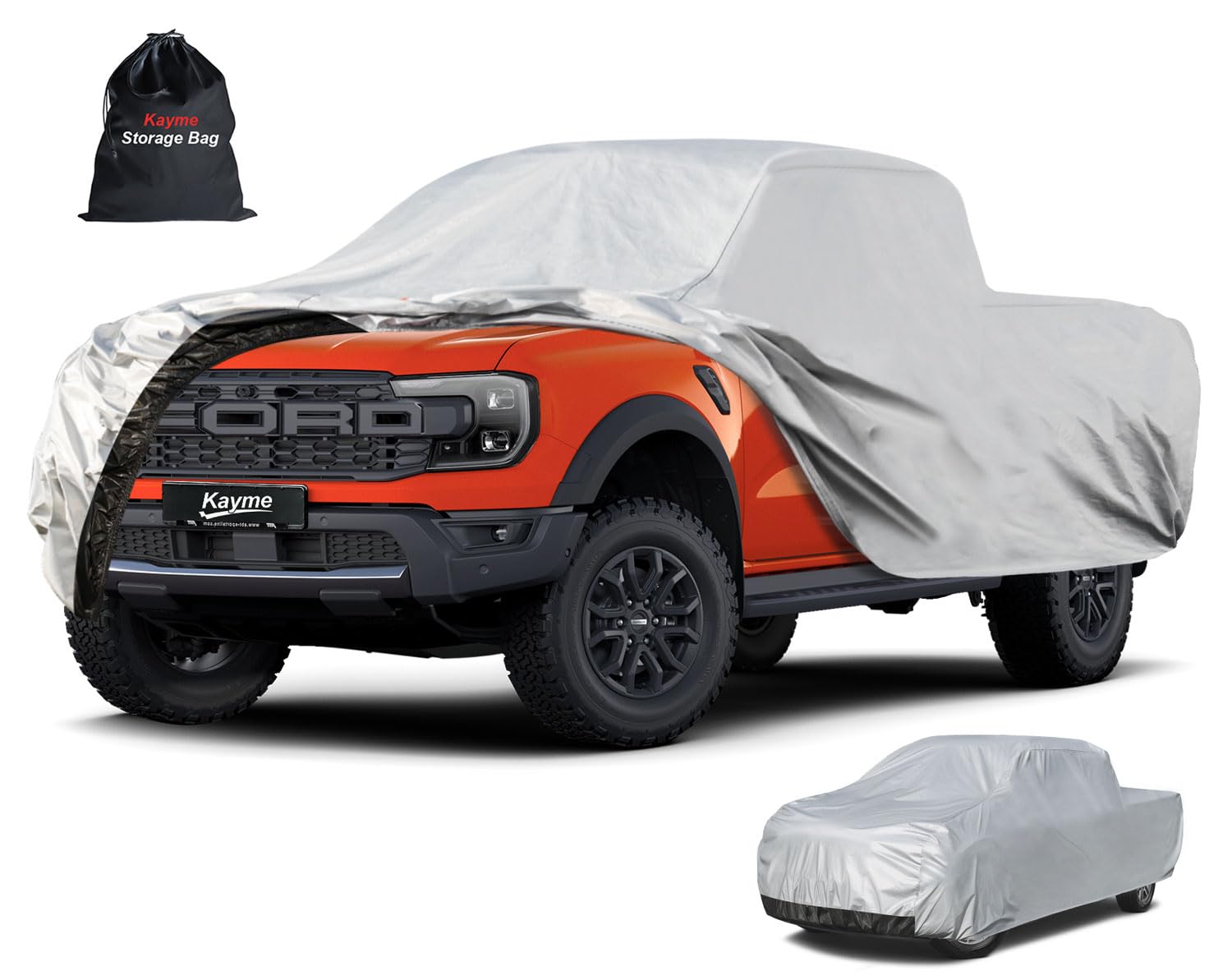 Kayme Mid-Size Truck Cover Waterproof All Weather, Heavy Duty Outdoor Midsize Pickup Cover Sun Rain Protection, Universal Fit Fo