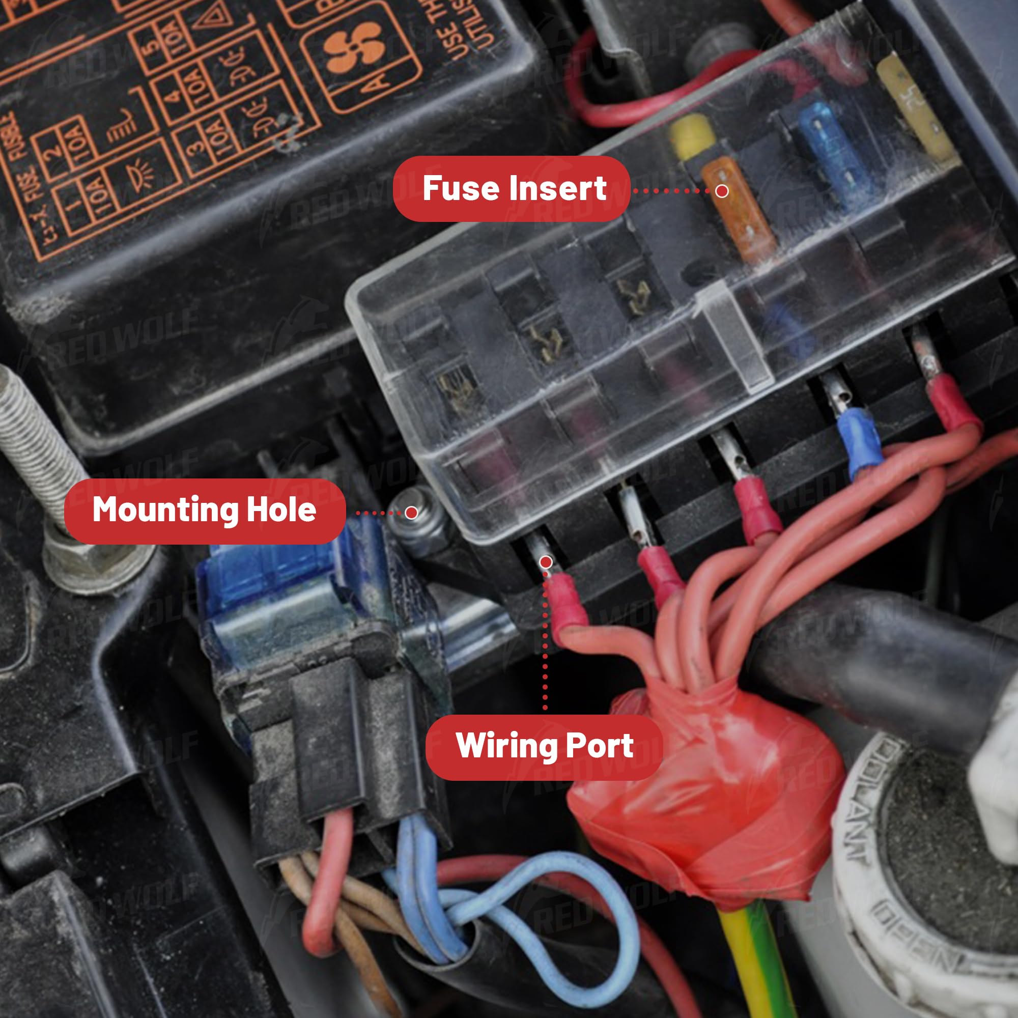 RED WOLF Car 10 Way Fuse Block Blade Fuse Box Standard Circuit Fuses Holder Fit Car Trailer Truck SUV Boat Marine Auto RV Power