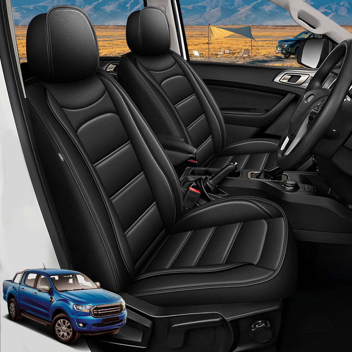 AOMSAZTO Ford Ranger Seat Covers: Full Set Custom Fit 2019 2020 2021 2022 2023 2024 2025 Ford Ranger XLT/XL/Lariat Waterproof Le