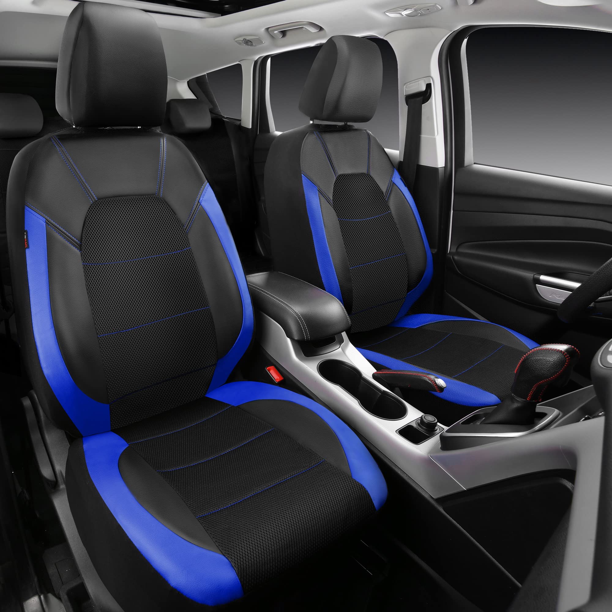 Car Pass Universal Leather Two Front Seat Covers,Sport Seat Covers Fits Most Cars, Suvs, Trucks, And Vans Airbag Compatible (Black And Blue)