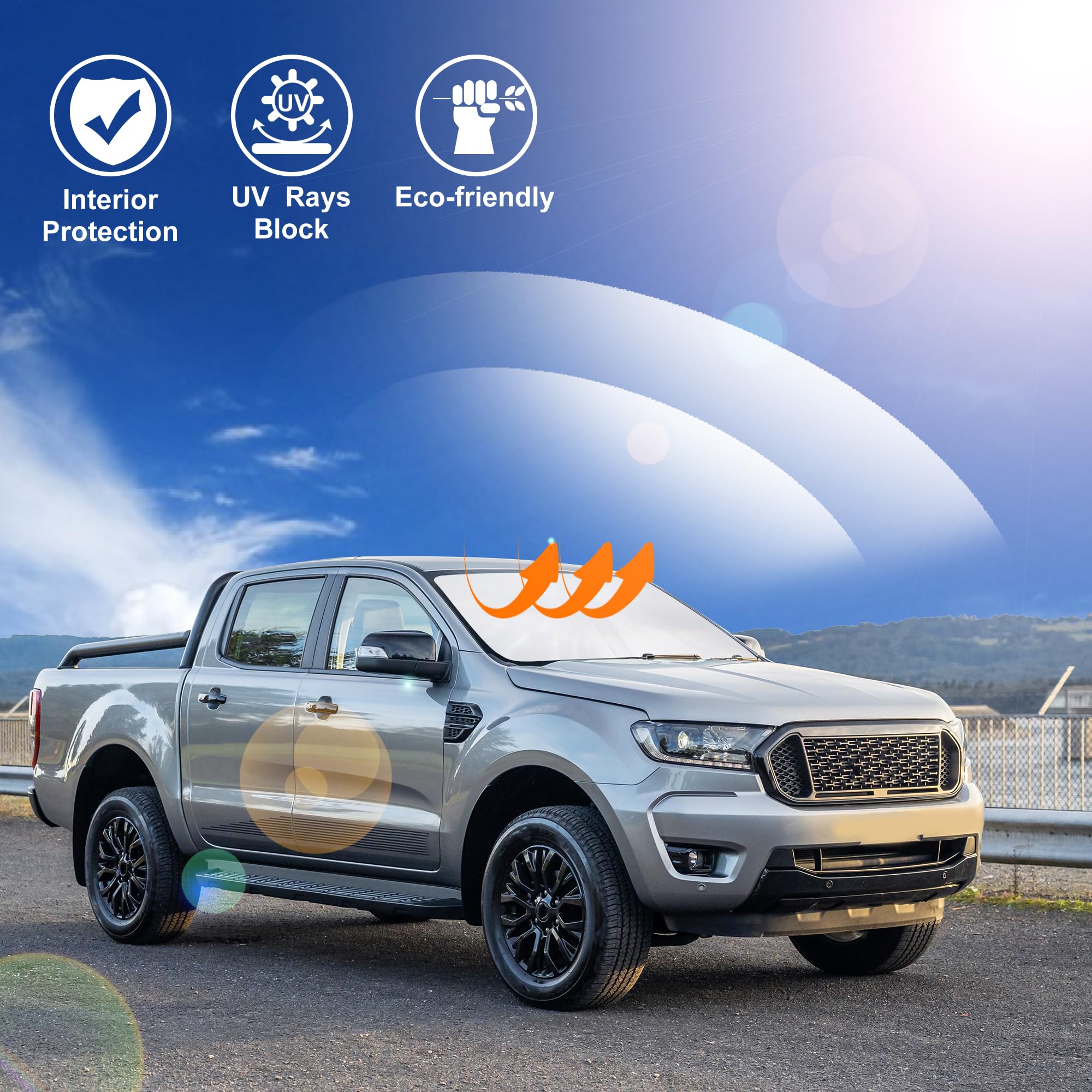 Windshield Sun Shade Compatible With 2019-2024 2025 Ford Ranger Accessories Custom Fit Sunshade Sun Visor Heat Protection Keep C