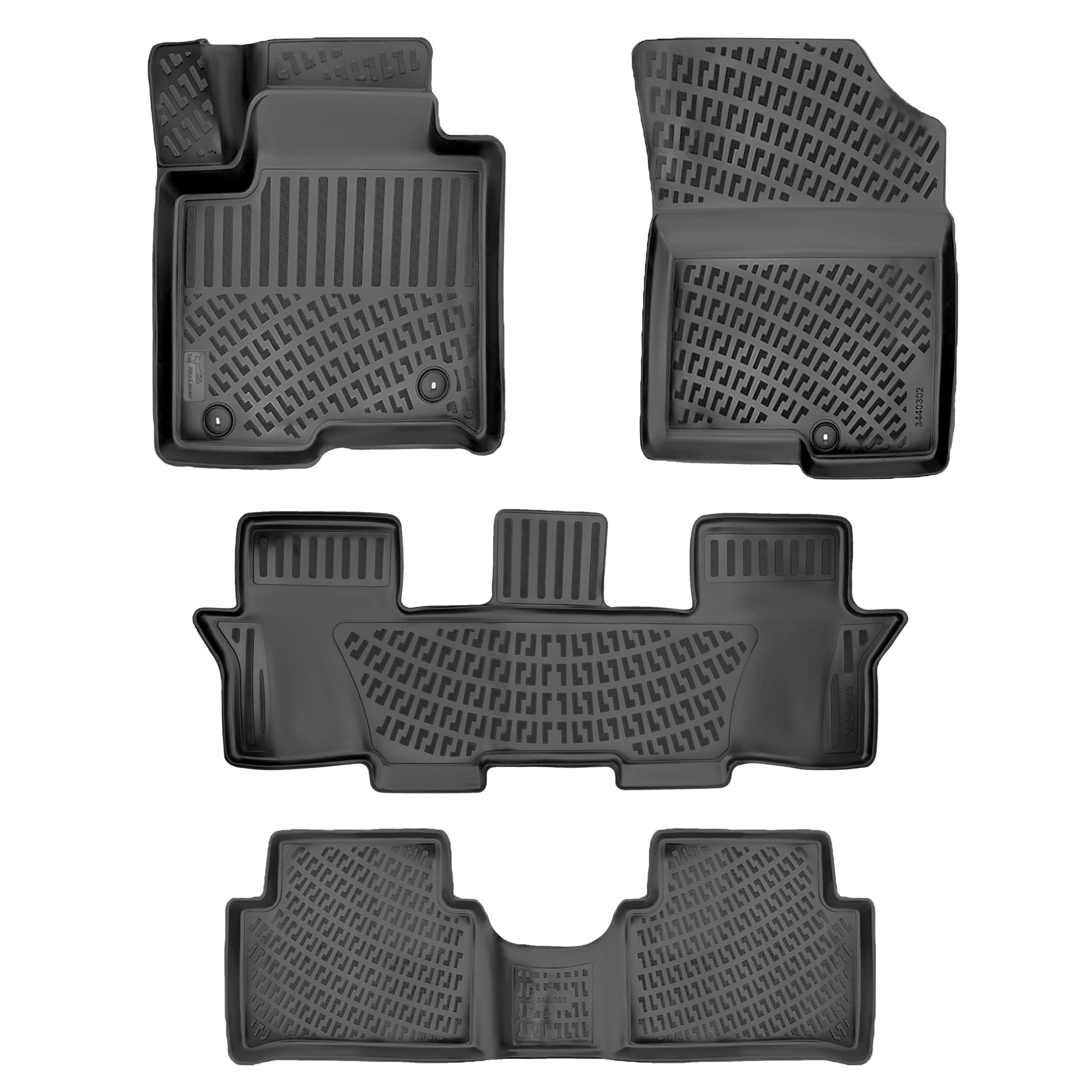 Rizliner Kia Sorento Hybrid 2021-2025 (No Gasoline Models) 7 Seats Floor Mats 3D Custom Fit Rubber Car Mats Laser Measured Floor