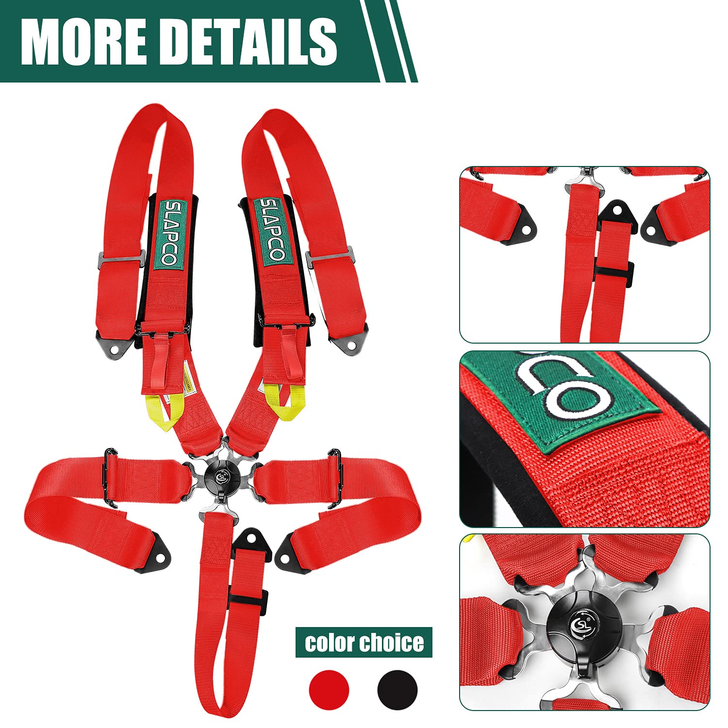 Bestzheyu Compatible For 5-Point Racing Safety Harness Set With Ultra Comfort Heavy Duty Shoulder Pads Universal Polyester Safet