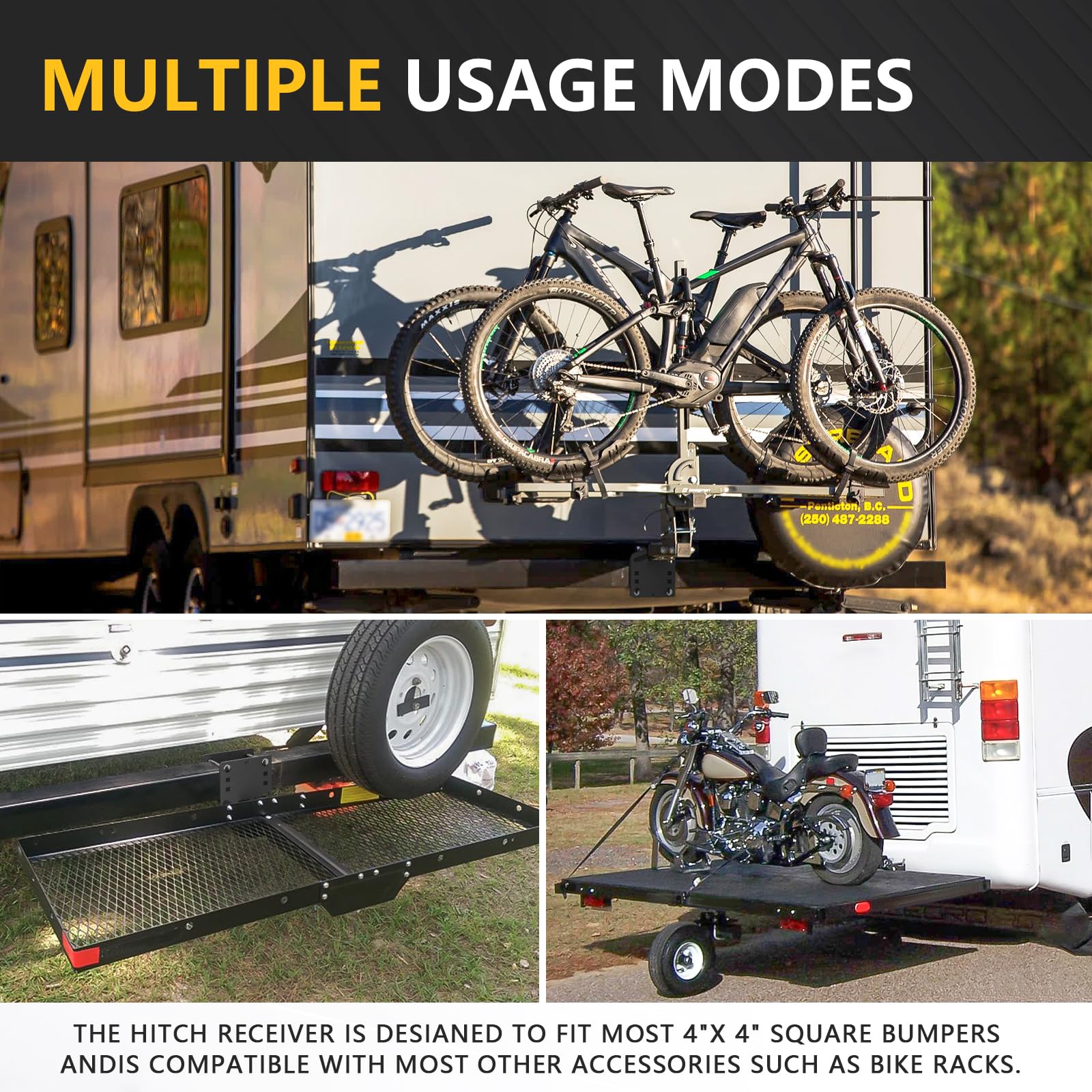 Yzona Rv Bumper Hitch Receiver, 2'' Tow Hitch Trailer Fits 2 Inch To 4 Inch Rear Beams, 3500 Lbs Capacity Upgrade Towing Adapter