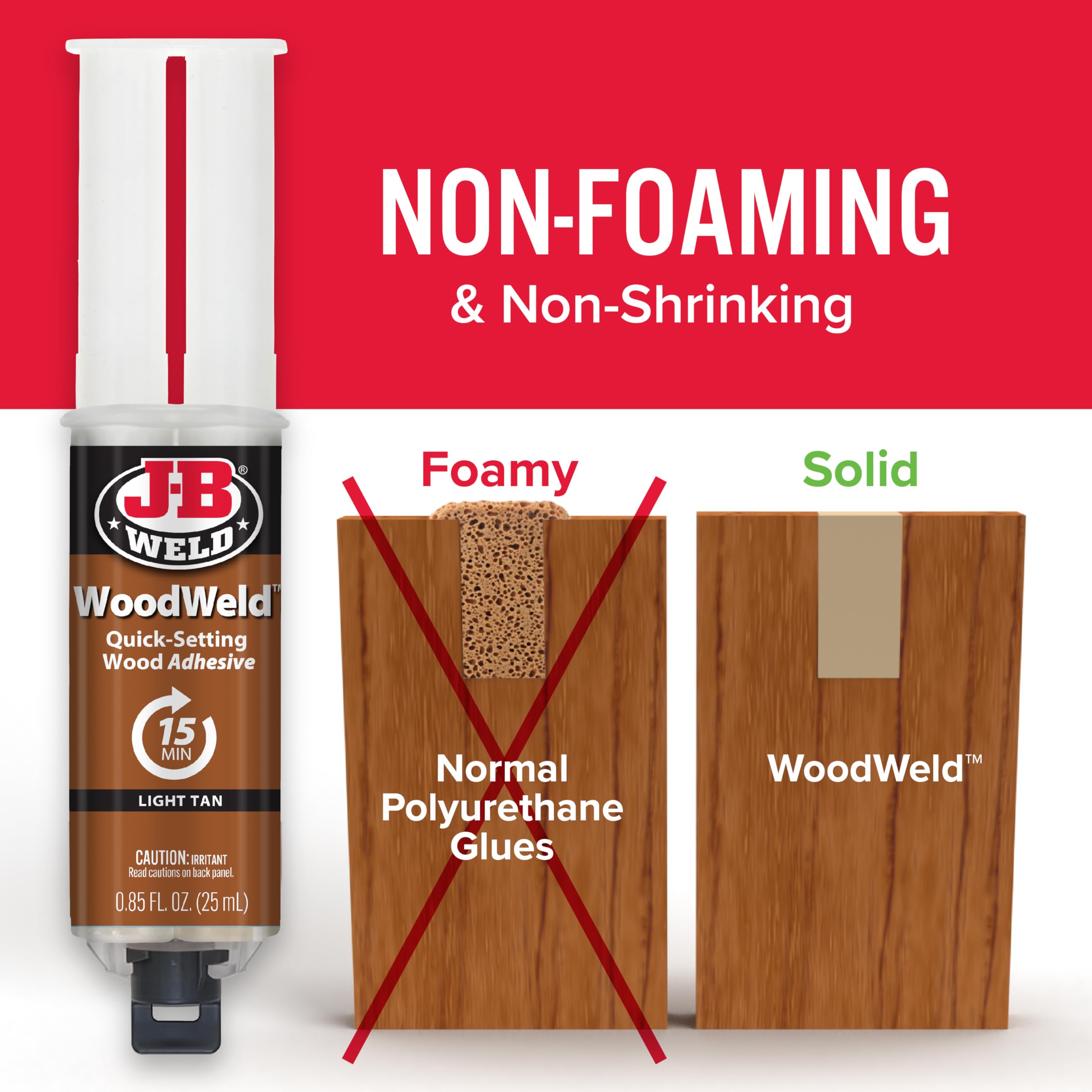 J-B Weld WoodWeld Syringe, Light Tan, 25ml 2 Pack