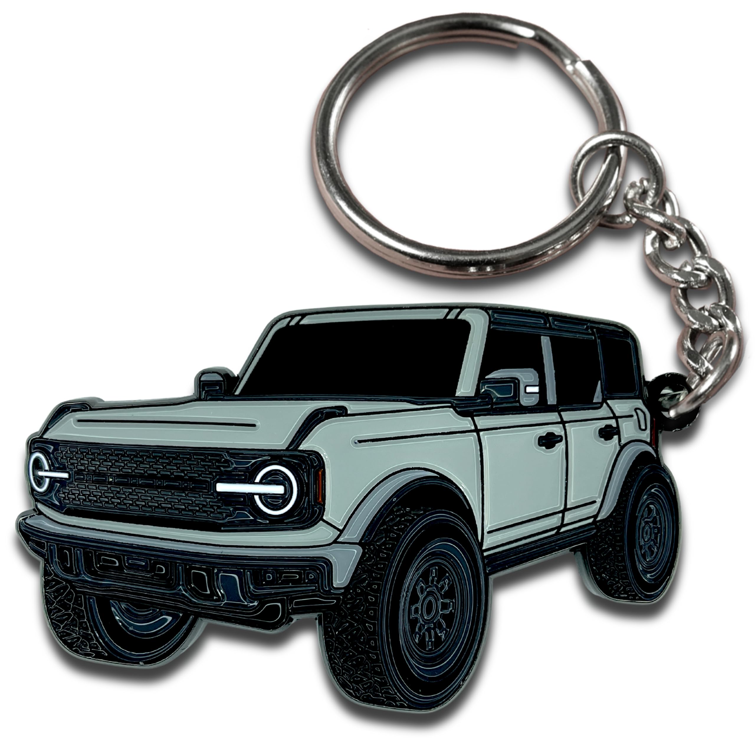Four Wheel Beast Bronco Keychain Accessories 2023 4 Door Key Chain Fob Cover Cool Car Mods (Silver/Cactus Gray)