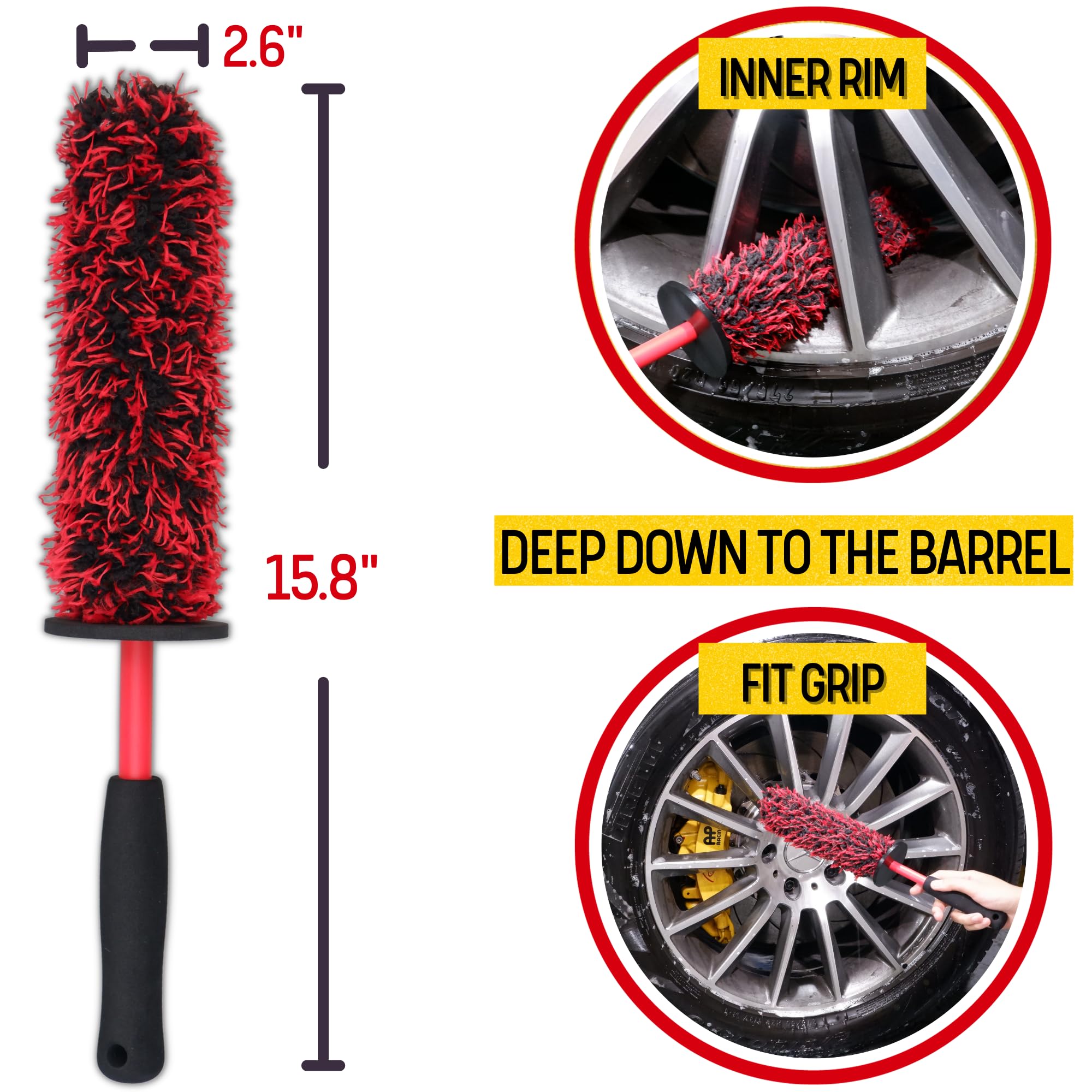 Oesee Metal Free Microfiber Wheel Brush Kit- Microfiber Angled Wheel Brush, Long Handle Wheel Brush, Tire& Detailing Brush, Whee