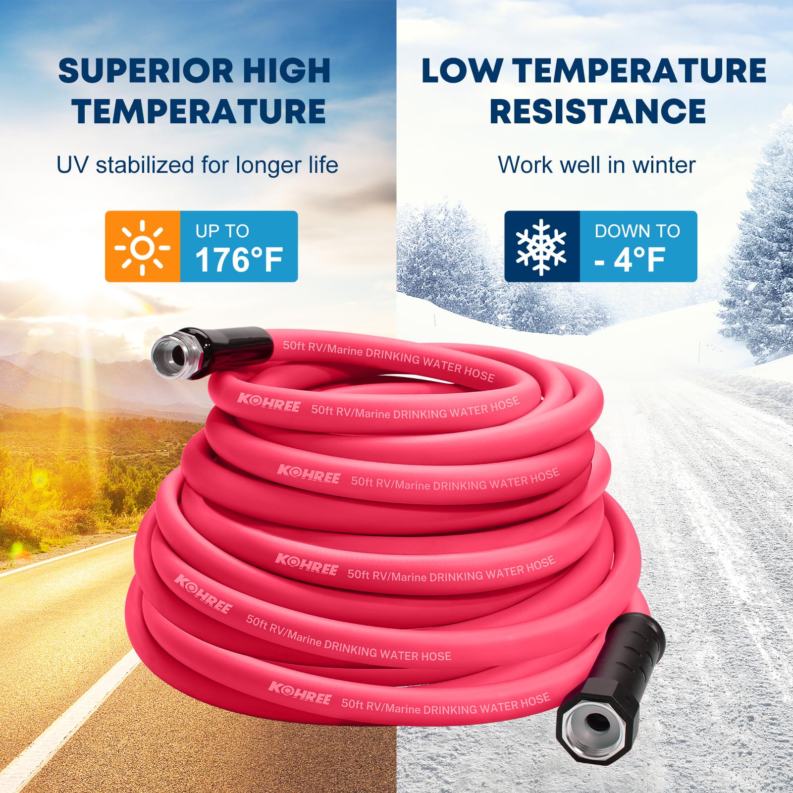 Kohree 50 Ft Rv Water Hose With Storage Bag, 5/8'' Premium Drinking Water Hose, Leak-Free, No Odor, Anti-Kink And Flexible Garde