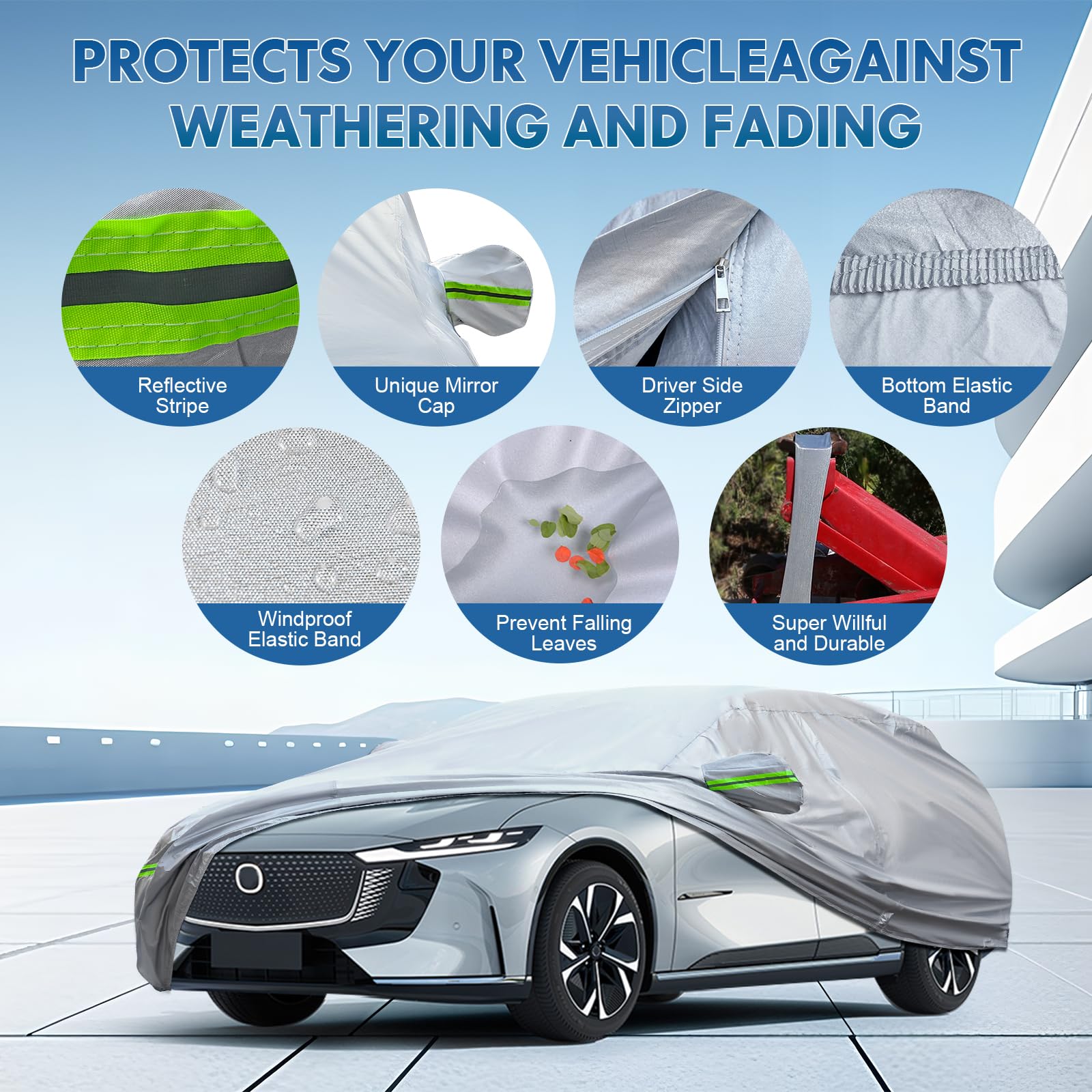 KEYOOG Sedan Car Cover, 6-Layer All-Weather Waterproof, Heavy Outdoor Car Cover, Universal in All Seasons, Snow Protection, Acid