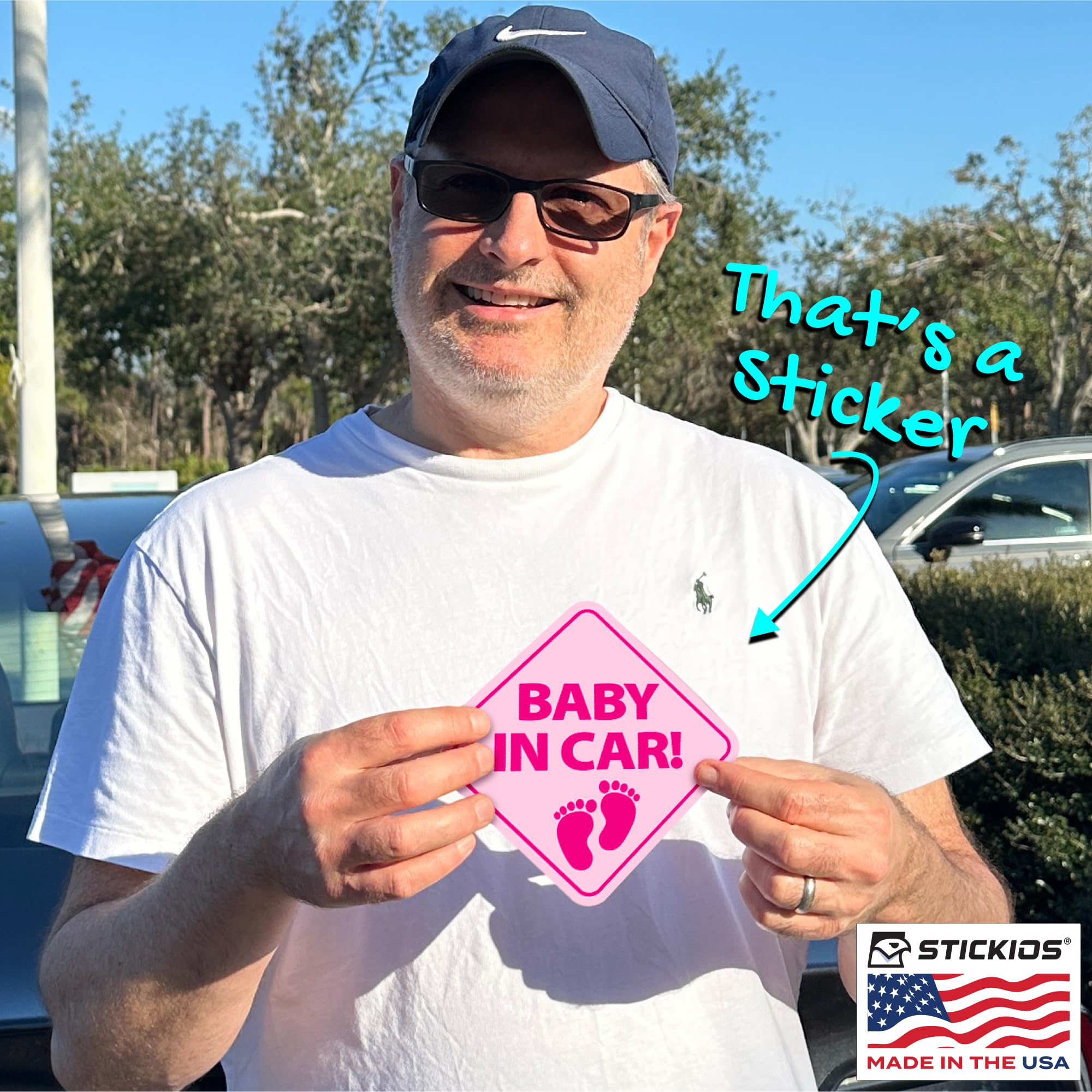 Stickios Baby On Board Stickers - Removable Non-Magnetic Paint-Safe Signs For Cars & Windows - Made In Usa - Baby Girl Footprint