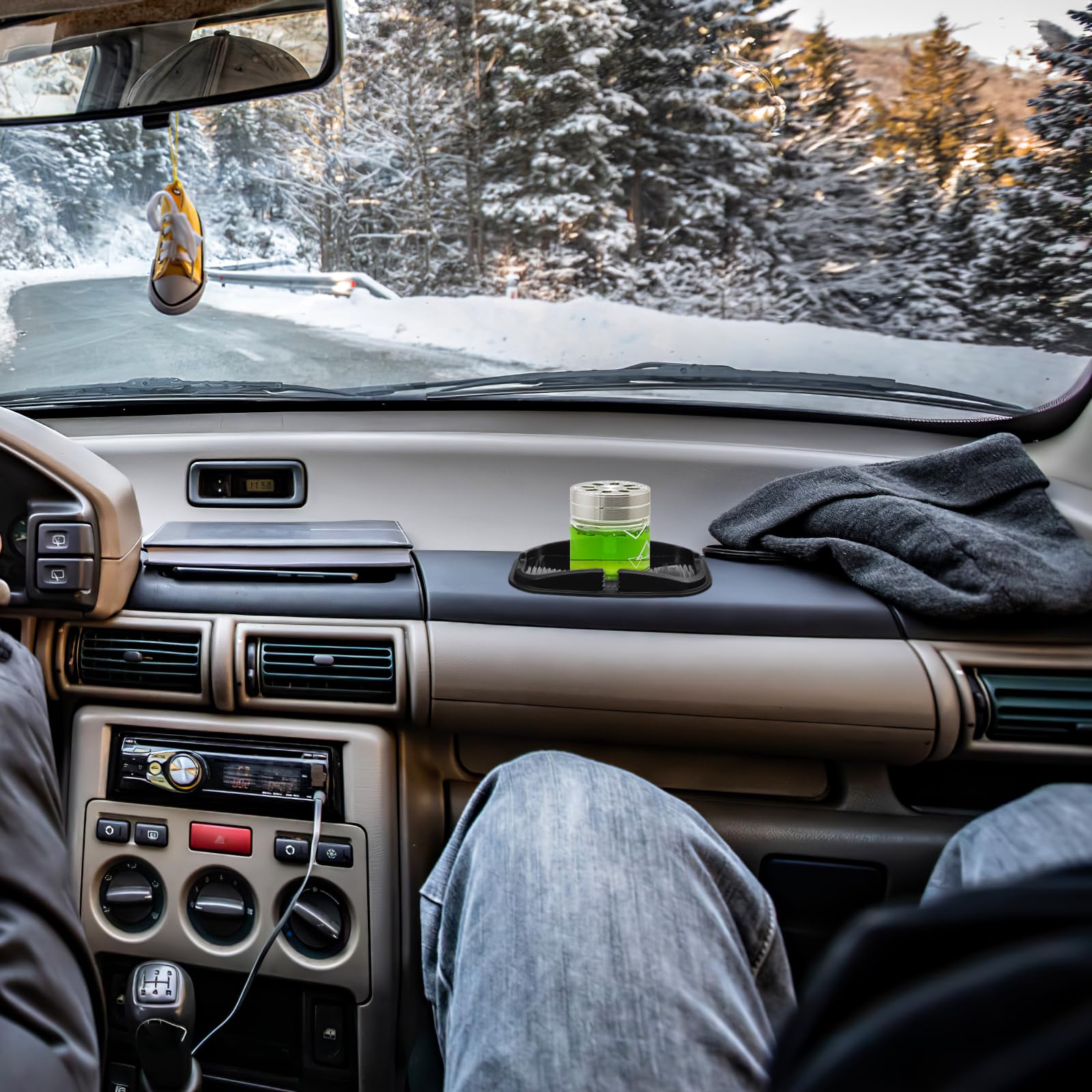 Favomoto Car Dashboard Non Slip Mat - Slide Sticky Extra- Thick Dash Pad Non- Slip Mounting Pad Compatible For Cellphone Mp3 Mp4 Keys (Black)