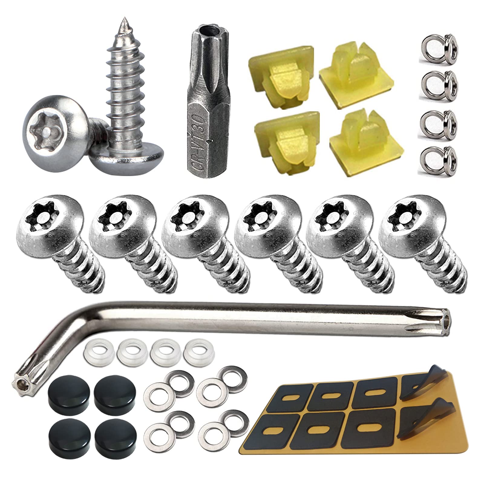 Aootf Anti Theft License Plate Screws - Stainless Steel License Plate Frame Screws Tamper Resistant Fasteners | Security Tapping Screws | Qty 8 | Protection License Plates On Cars Trucks | 38Pc Set