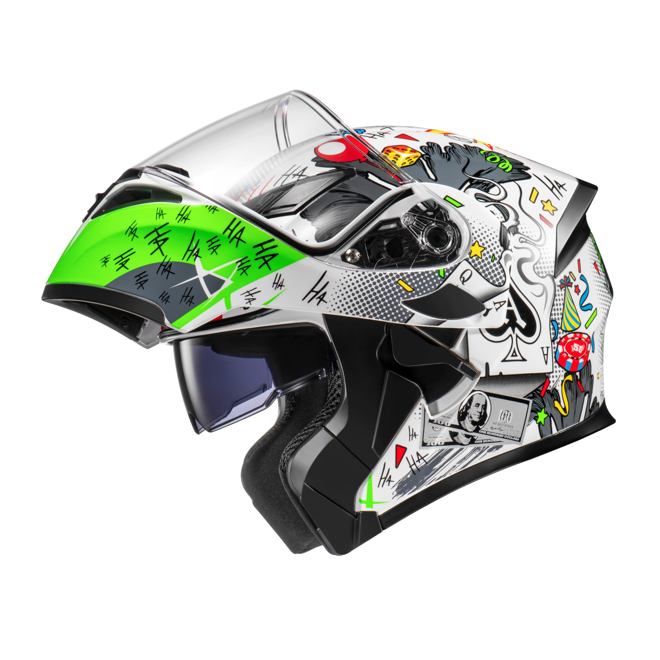 Kypara Motorcycle Dual Visor Flip Up Modular Full Face Helmet With Dot Certification Of Impressionism (White Pocker, M)