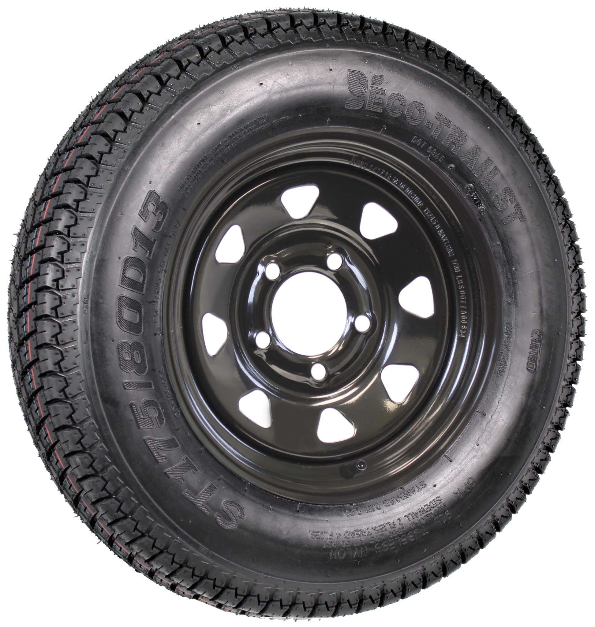 Ecustomrim 2-Pack Trailer Tire On Rim Bias Ply St175/80D13 175/80 Load Range C 5-4.5 Black Spoke Wheel - 2 Year Warranty W/Free