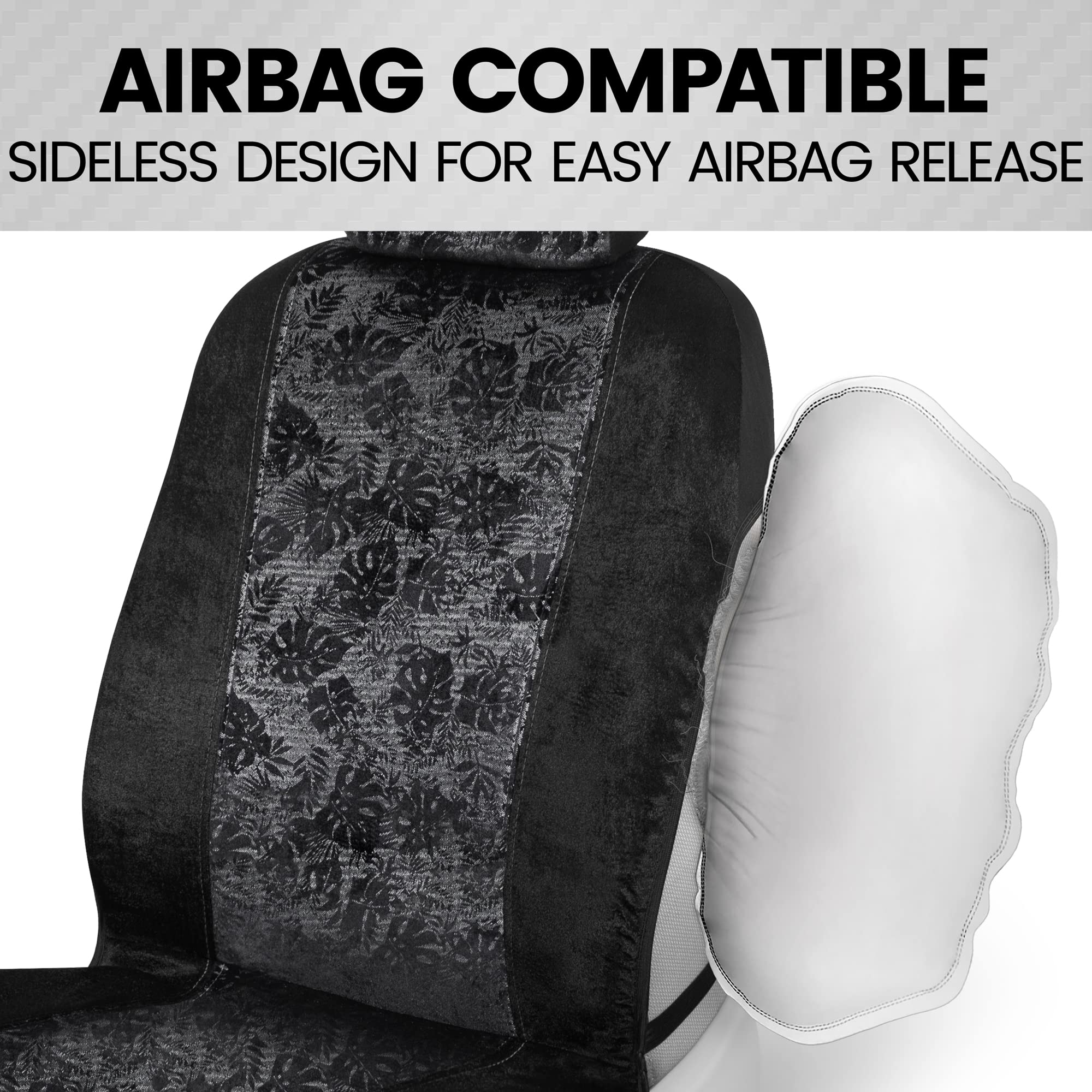 Bdk Black Maui Car Seat Covers For Front Seats, 2 Pack - Tropical Pattern Front Seat Cover Set With Matching Headrest, Sideless Design For Easy Installation, Fits Most Car Truck Van And Suv