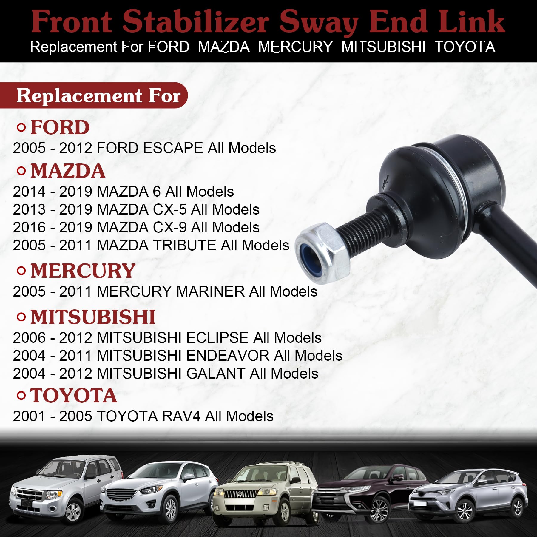 Stiueoav K80296 Sway Bar Link - Front Stabilizer End Link Compatible With 2004-2012 Ford Escape?2005-2011 Mazda Tribute/Mariner?