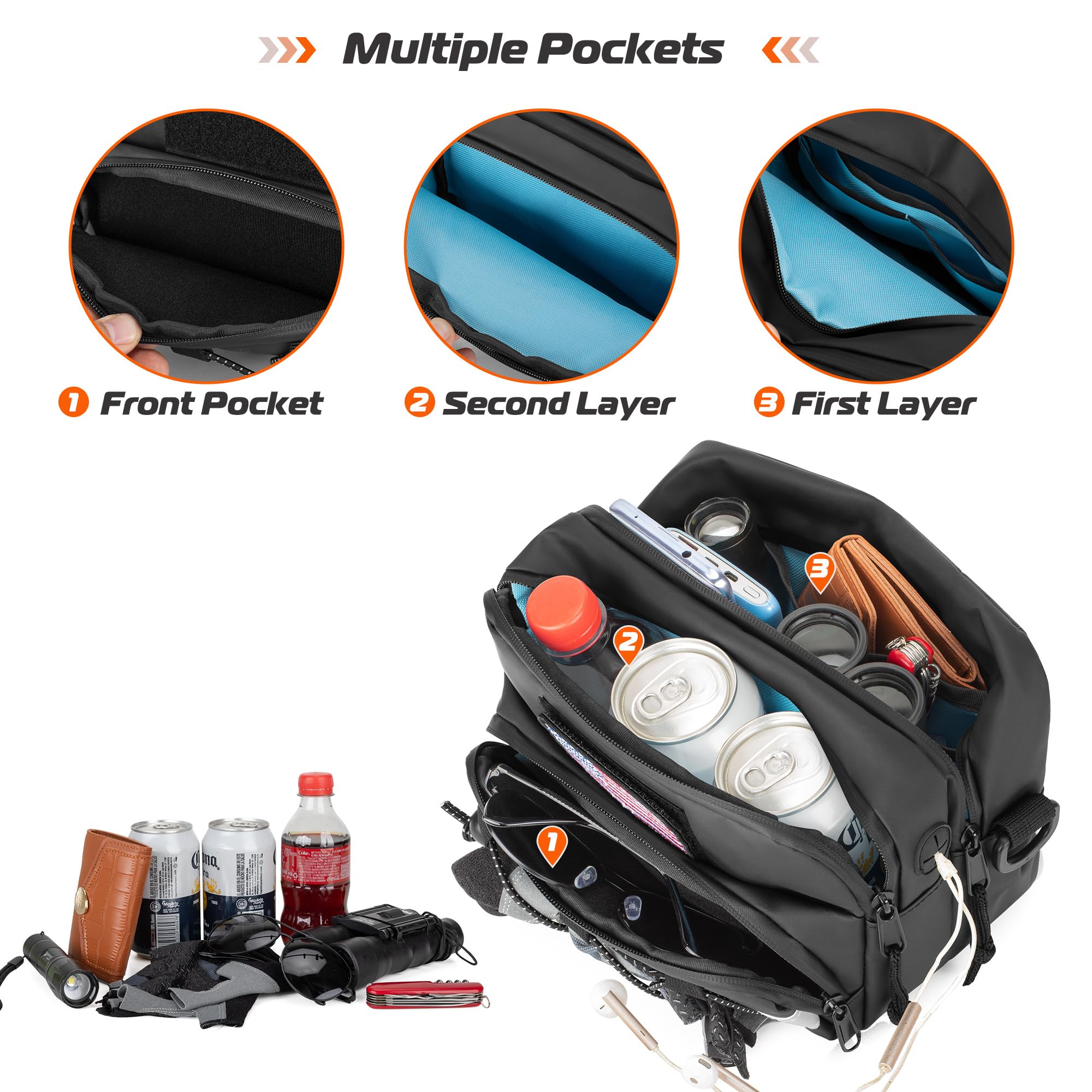 Hodrant Double-Layer Motorcycle Handlebar Bag, Waterproof Bicycle Handlebar Bag With Usb Charge Hole & Shoulder Strap, Motorbike Storage Accessory Pouch For Cruiser Softail Dyna Sportsters, Bag Only