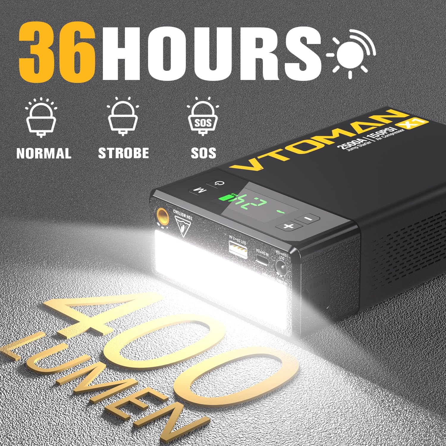 Vtoman X1 Jump Starter With Air Compressor, Car Battery Jumper Starter (2500A,Up To 8.5L Gas/6L Diesel Engine) With 150Psi Auto