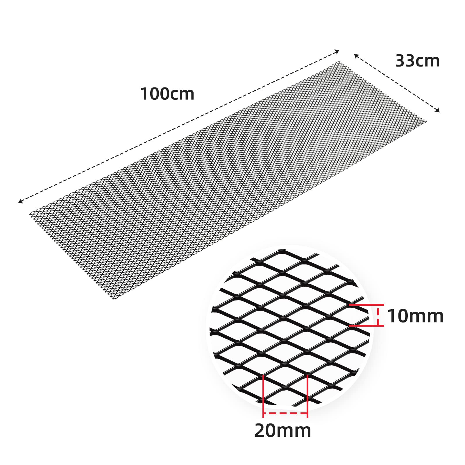 Aggauto Universal 40''X13'' Car Grill Mesh - 100X33Cm Aluminum Alloy Automotive Grille Insert Bumper 10X20Mm Rhombic Hole, One O