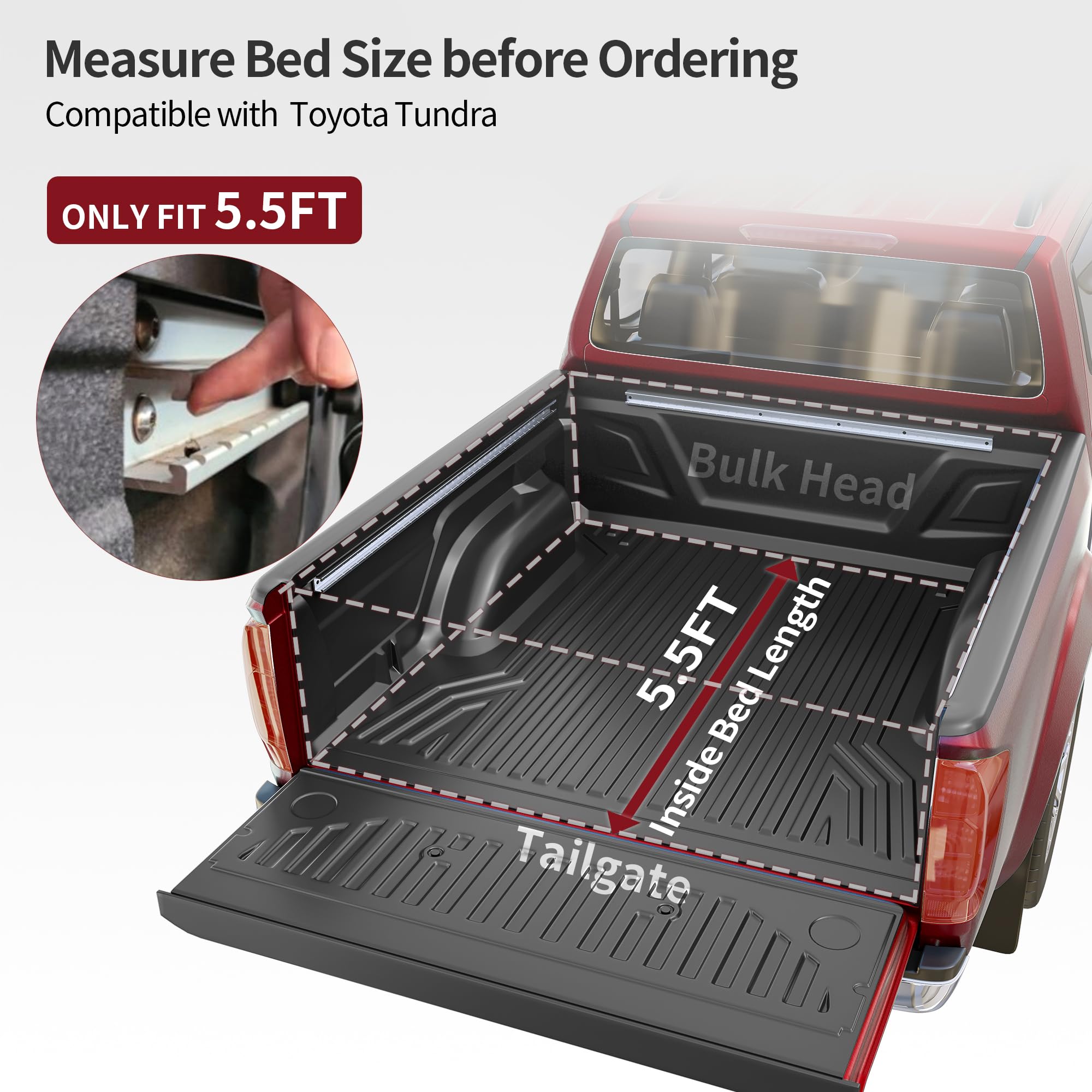 Oedro Soft Roll Up Truck Bed Tonneau Cover Fits For Toyota Tundra 2022 2023 2024 2025 5.5 Ft Bed(Excl.Trail) With Deck Rail Syst