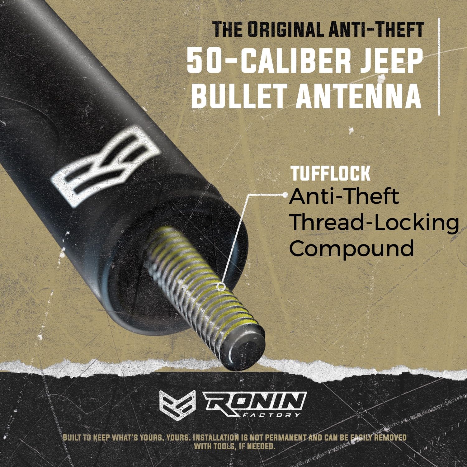 RONIN FACTORY - 50 Cal Bullet Antenna for Jeep Wrangler Gladiator Sahara Rubicon, Jeep Wrangler Accessories, Jeep Gladiator Acce