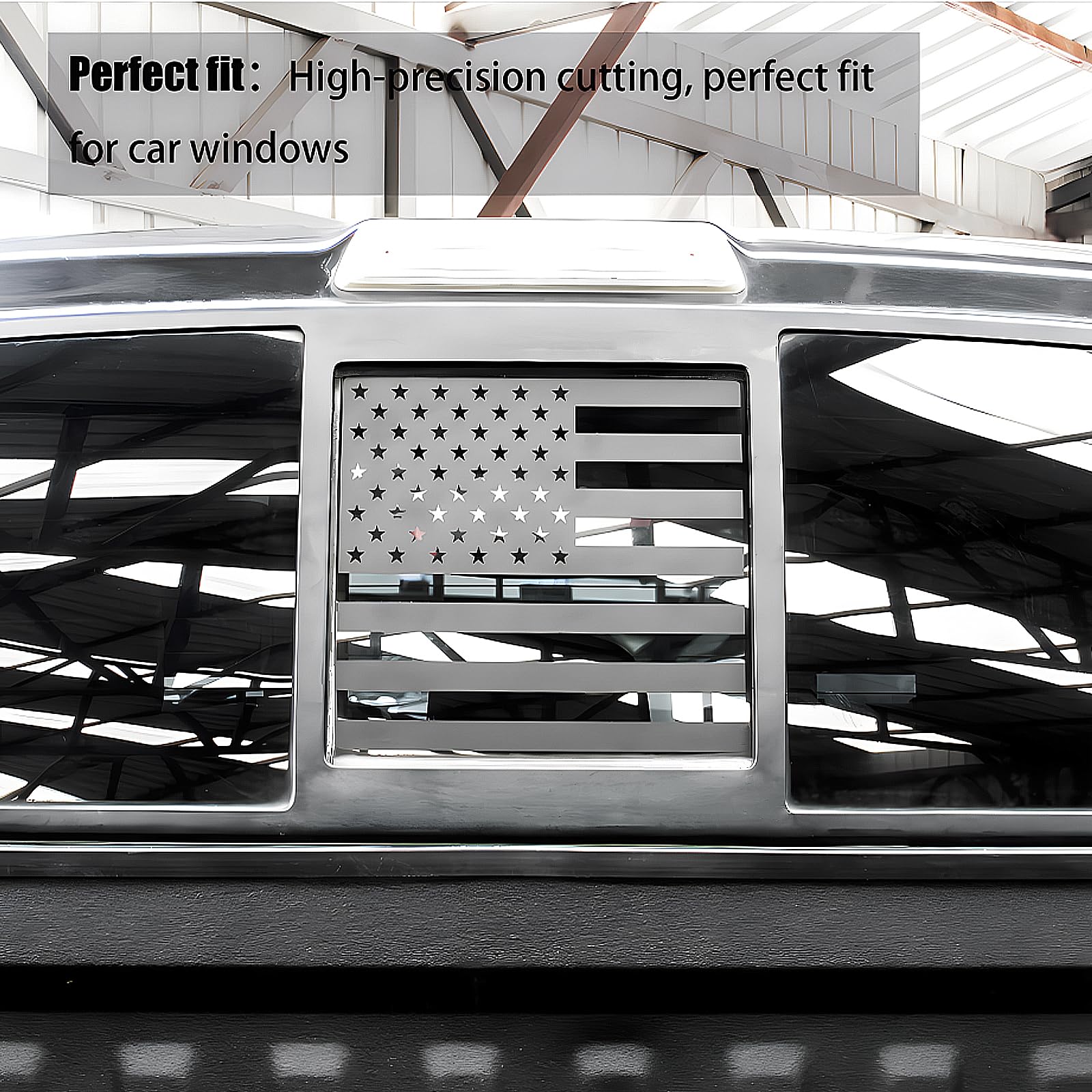Fits Ford F150 F250 F350 2004-2014 Rear Middle Back Sliding Window American US Flag Vinyl Decal Matte Black Exterior Accessories