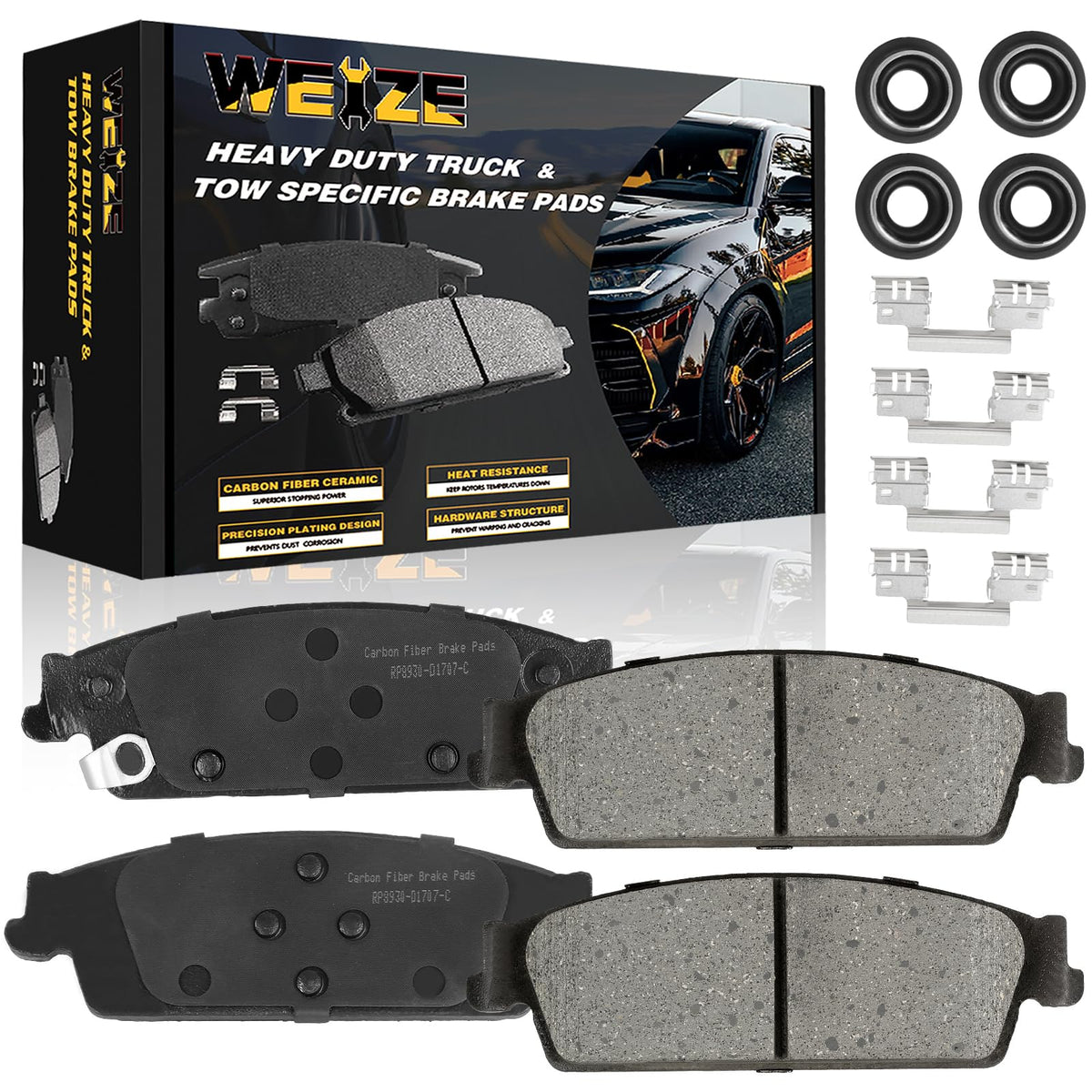 Weize Rear Carbon Fiber Ceramic Brake Pads, Fits For Chevy Gmc Silverado 1500 Sierra Yukon Xl Suburban Tahoe Escalade, Truck And