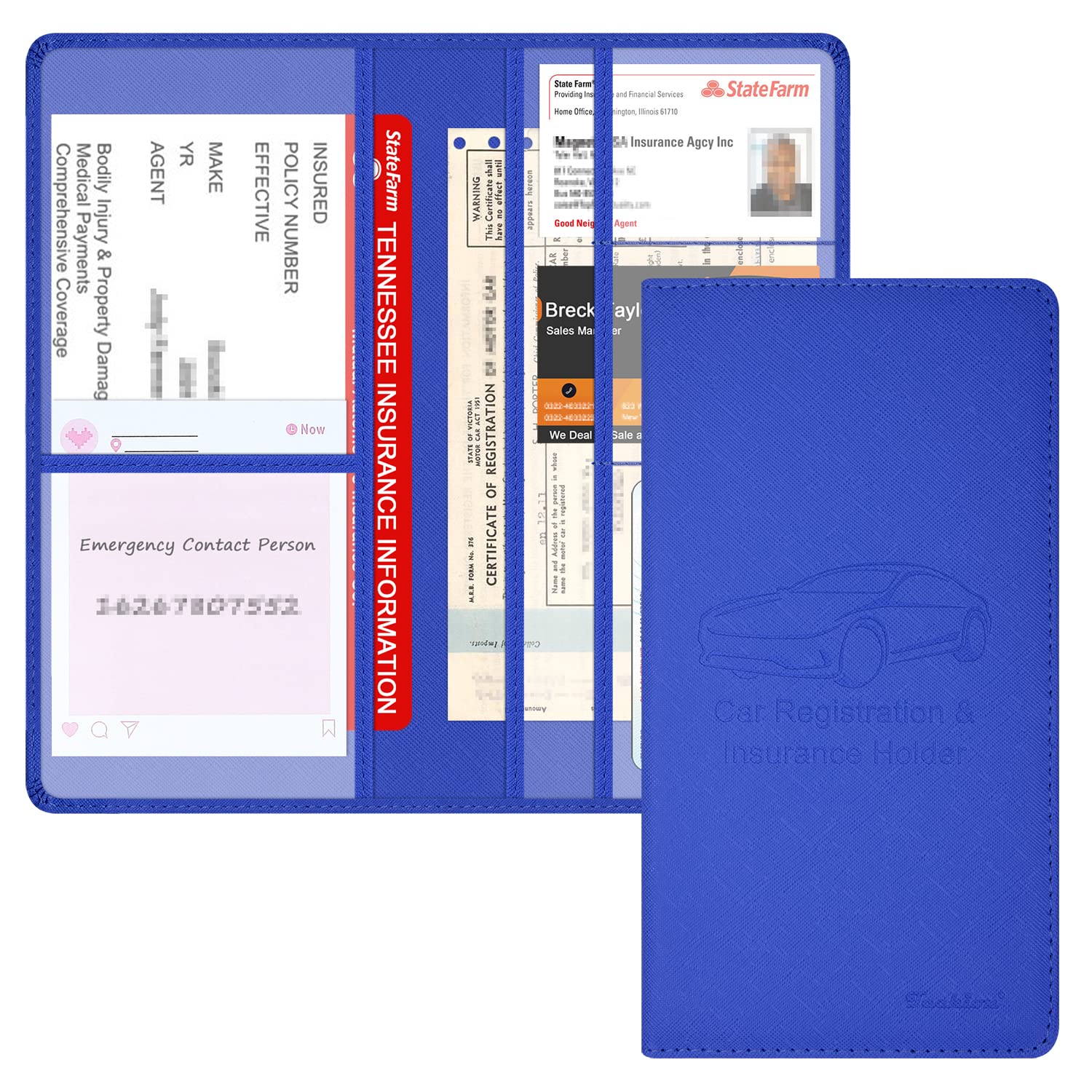 Techion Car Insurance And Registration Holder, 9.5 X 5 Inch Pu Leather Vehicle Glove Box Organizer Wallet Case For Insurance Car