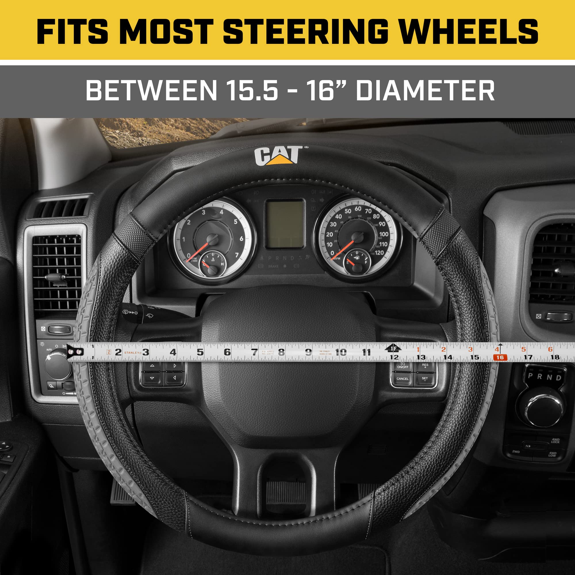 CAT DuraGrip Car Steering Wheel Cover, Gray Tire Tread Traction Design, Auto Steering Wheel Cover for Cars Trucks Vans SUVs, Imp