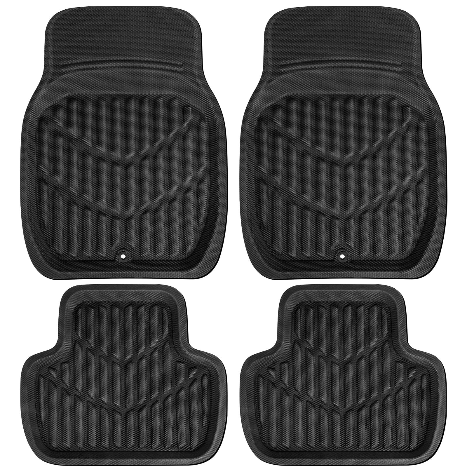 Car Pass Pvc Deep Dish Car Mats Full Set, Waterproof All Weather Luxury Faux Leather Car Floor Mats 4 Piece, Anti-Slip Universal
