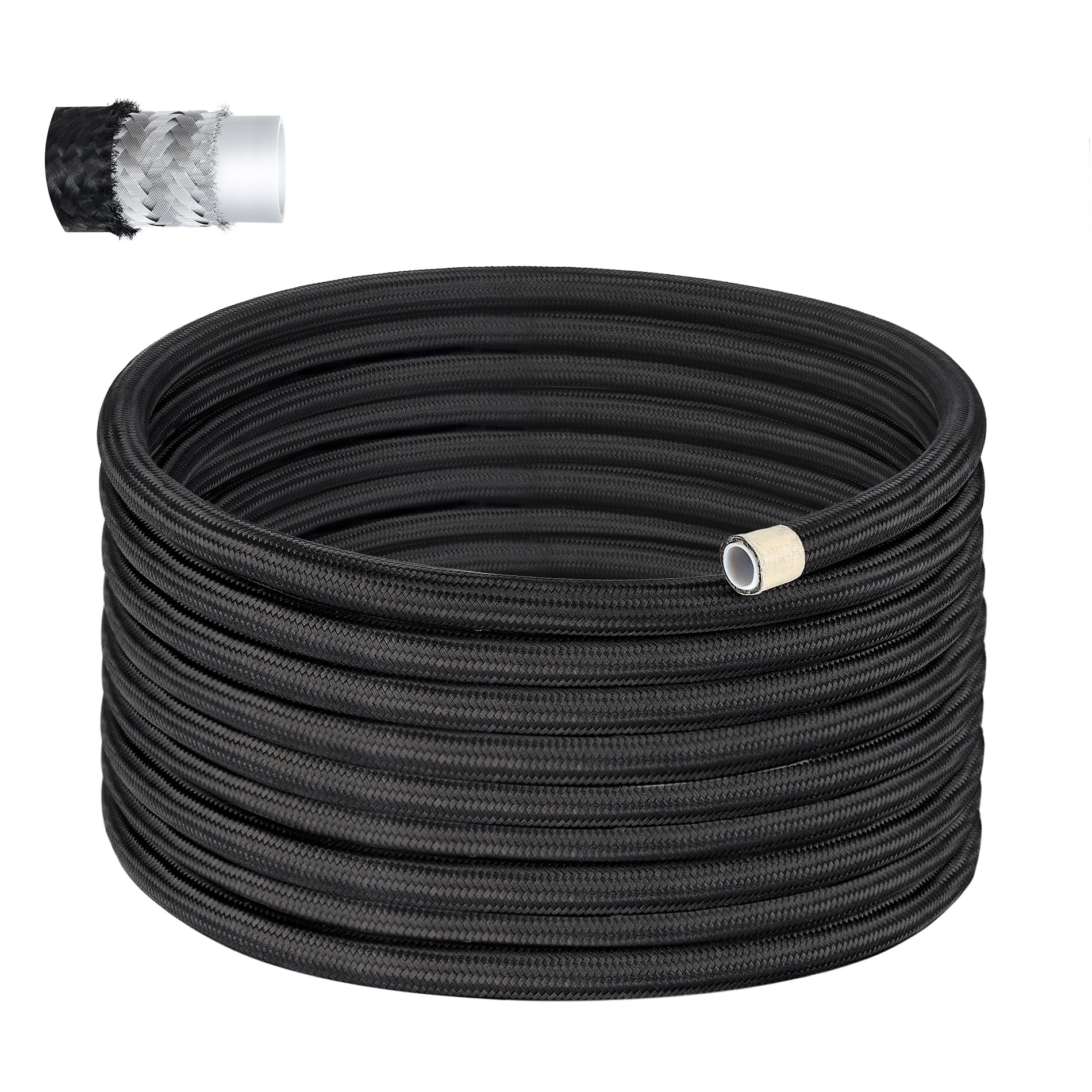 Evil Energy 6An Ptfe Fuel Hose Line, An6 Fuel Line E85 Nylon Braided 25Ft Black 5/16 Inch Id