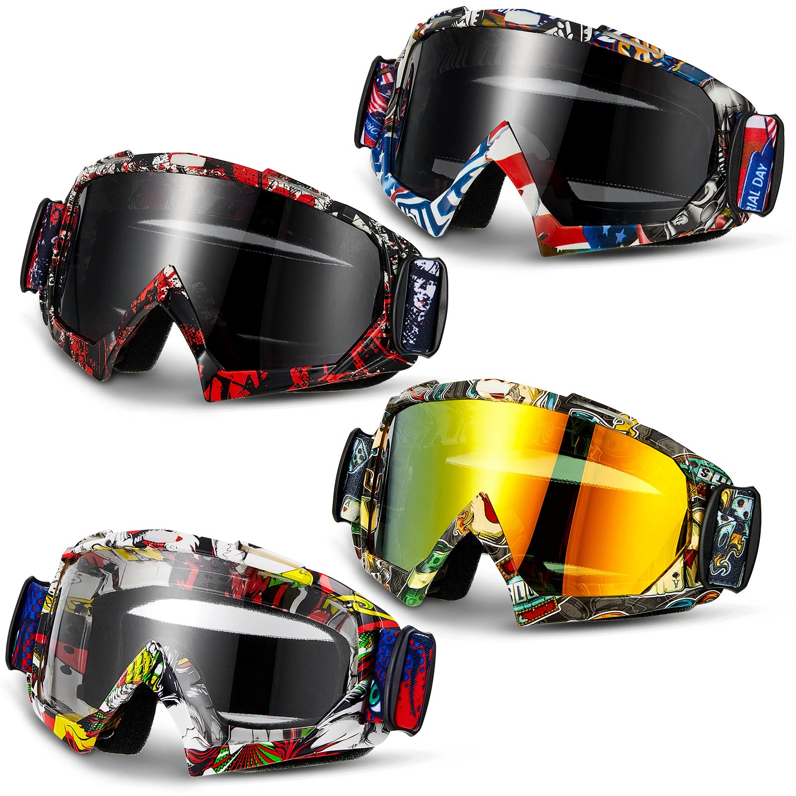 Tallew 4 Pairs Dirt Bike Goggles Motorcycle Goggles Motocross Goggles Riding Racing Atv Goggles for Men Women Power Sports Ski (