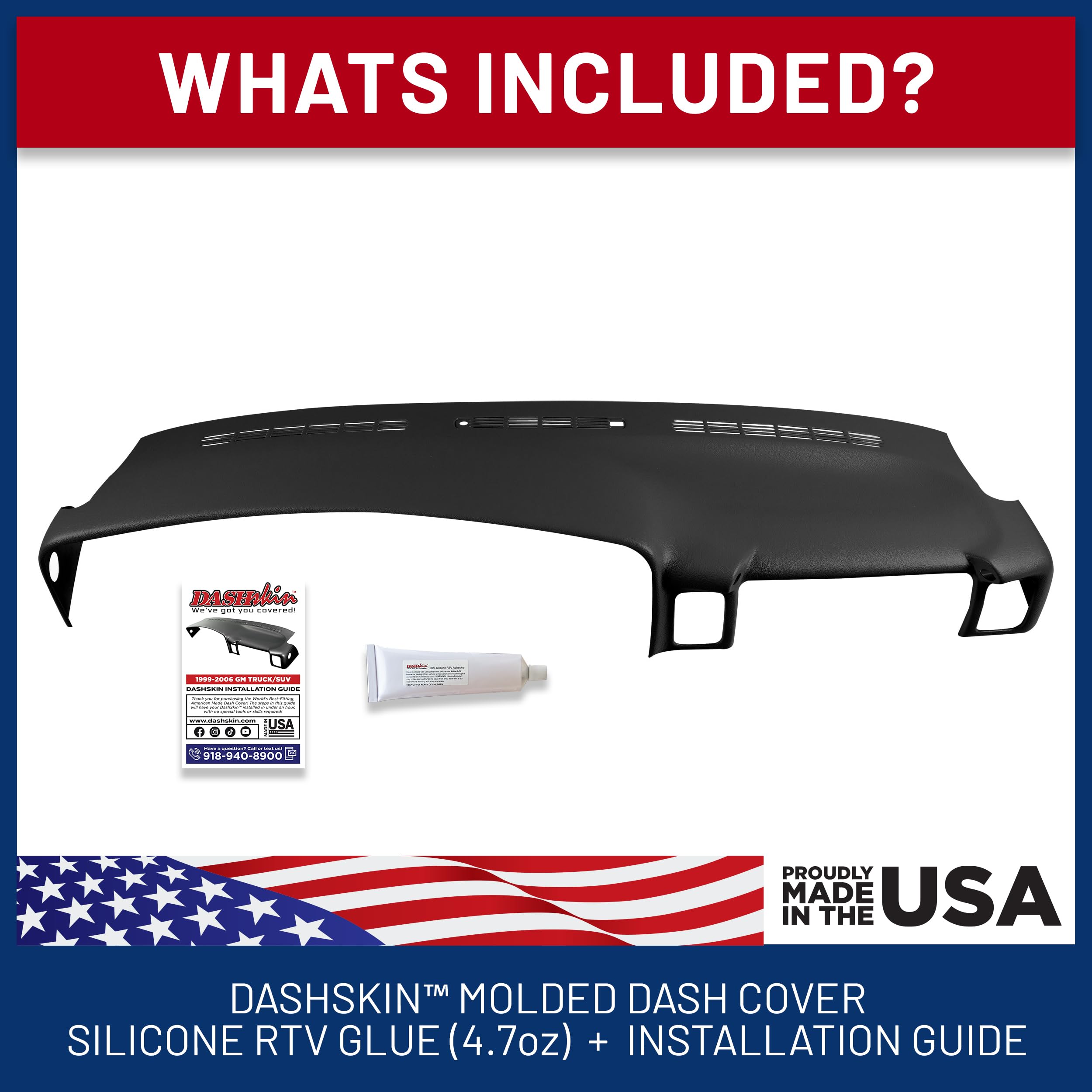 Dashskin Molded Dash Cover Cap Compatible With 2000-2006 Tahoe Suburban Yukon Avalanche & 1999-2006 Silverado Sierra In Black -