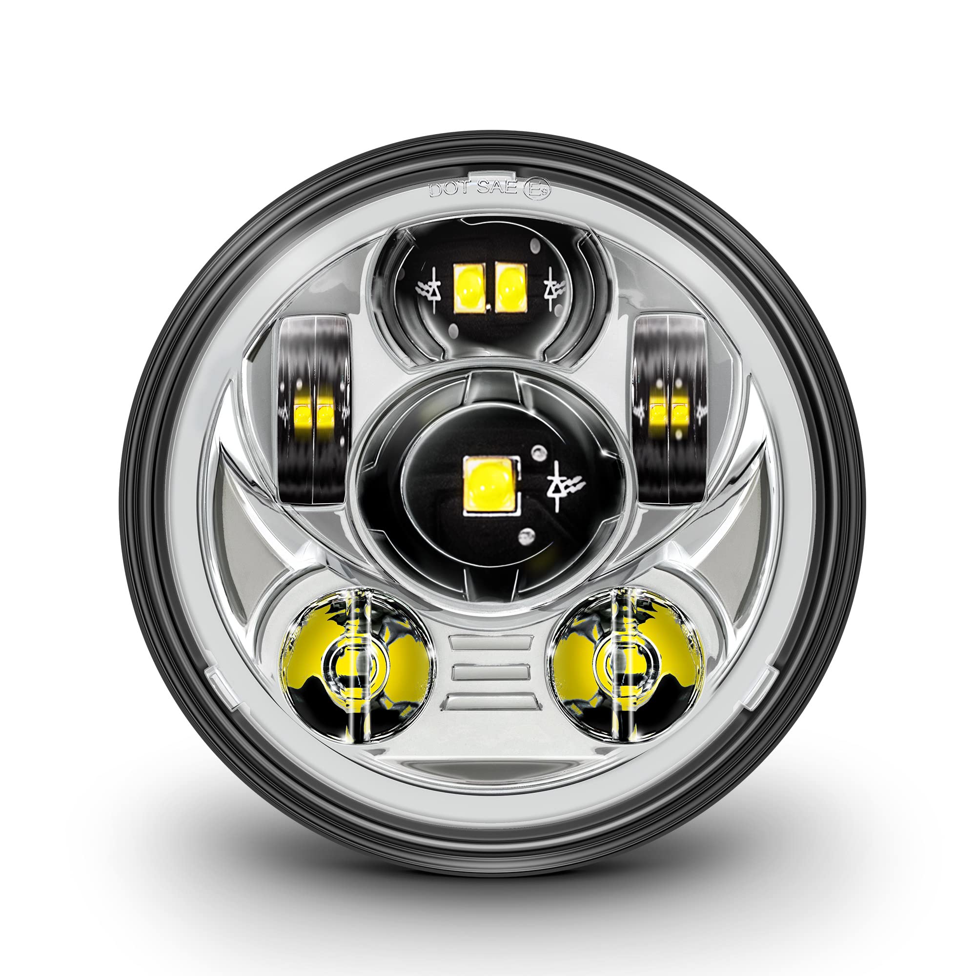 TRUE MODS 5.75'' 5-3/4 Harley LED Headlight For Harley Davidson [Chrome-Finish] Round LED Motorcycle Headlight For Dyna Street B