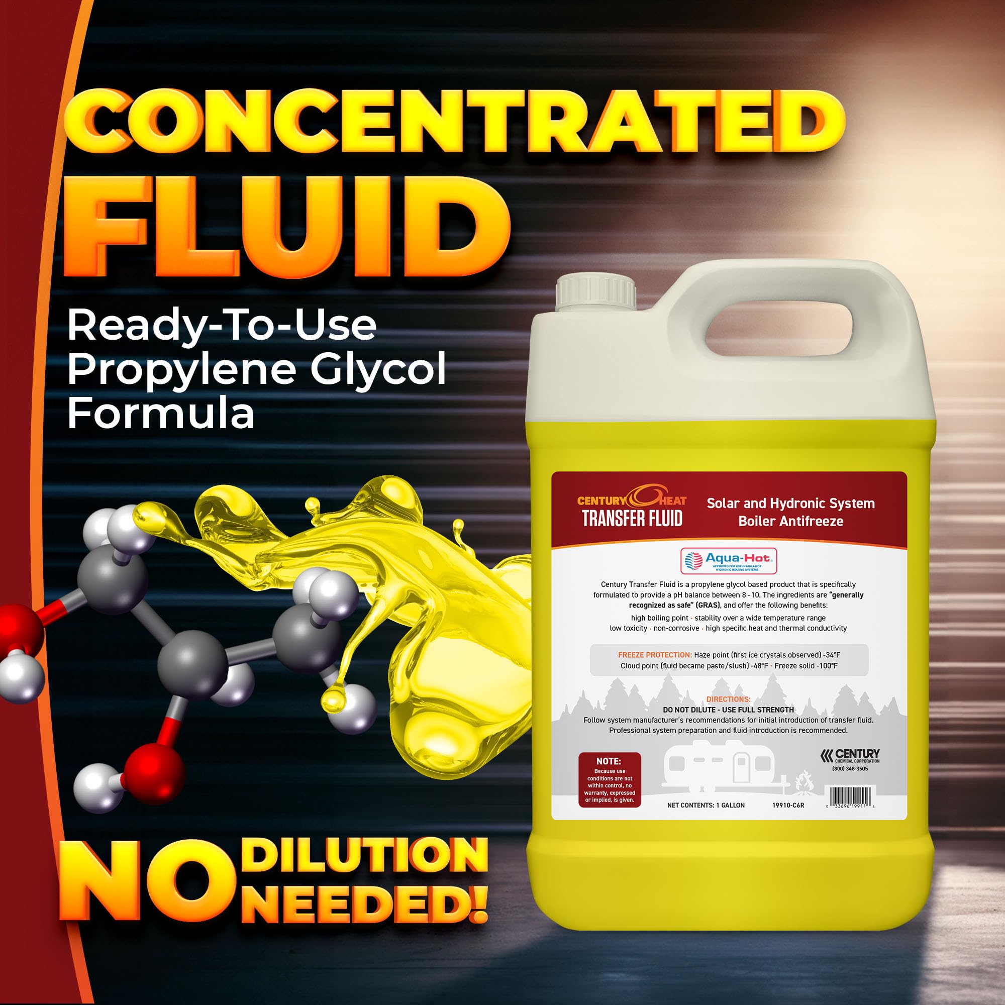 Century Heat Transfer Fluid, Non-Corrosive, Non-Toxic Propylene Glycol RV Antifreeze for Heating Systems | Ready to Use | Recome