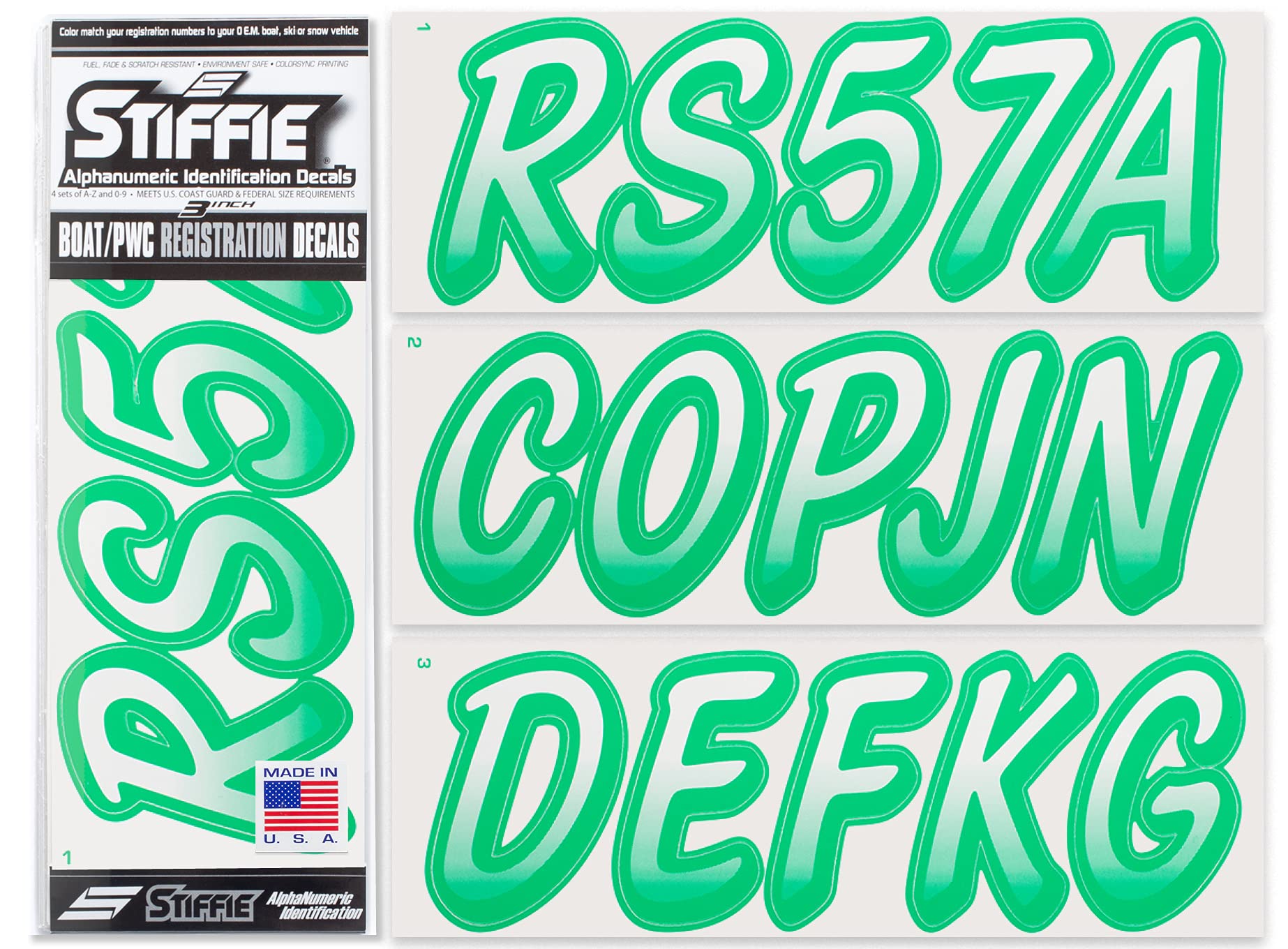 STIFFIE Whipline White/Teal 3'' Boat & PWC Registration Decals  Numbers Letters Stickers