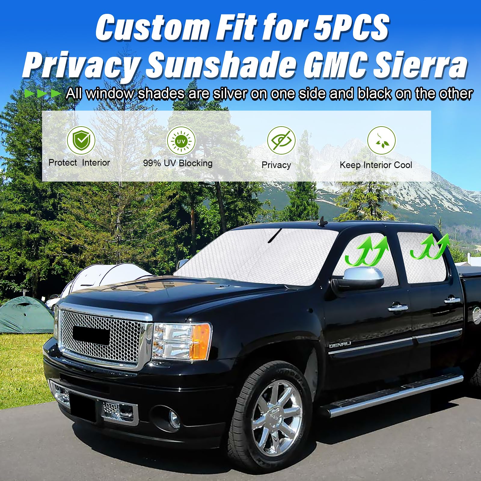 Kmf Windshield Sun Shade Replacement For Gmc Sierra Accessories 2007-2013, Side Window Sun Shade Cover Sun Visor Shield Cover, R