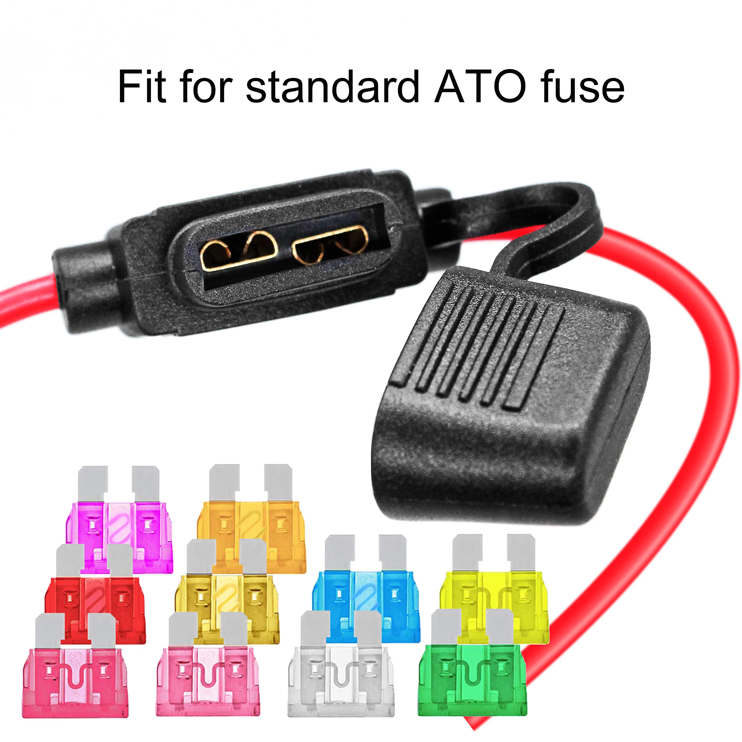 VANTRONIK Waterproof Inline Fuse Holder 6 Pack for Standard Car Fuse, 14 Gauge AWG Wire UL1015,10 Inches Long, Fit for ATO ATC M