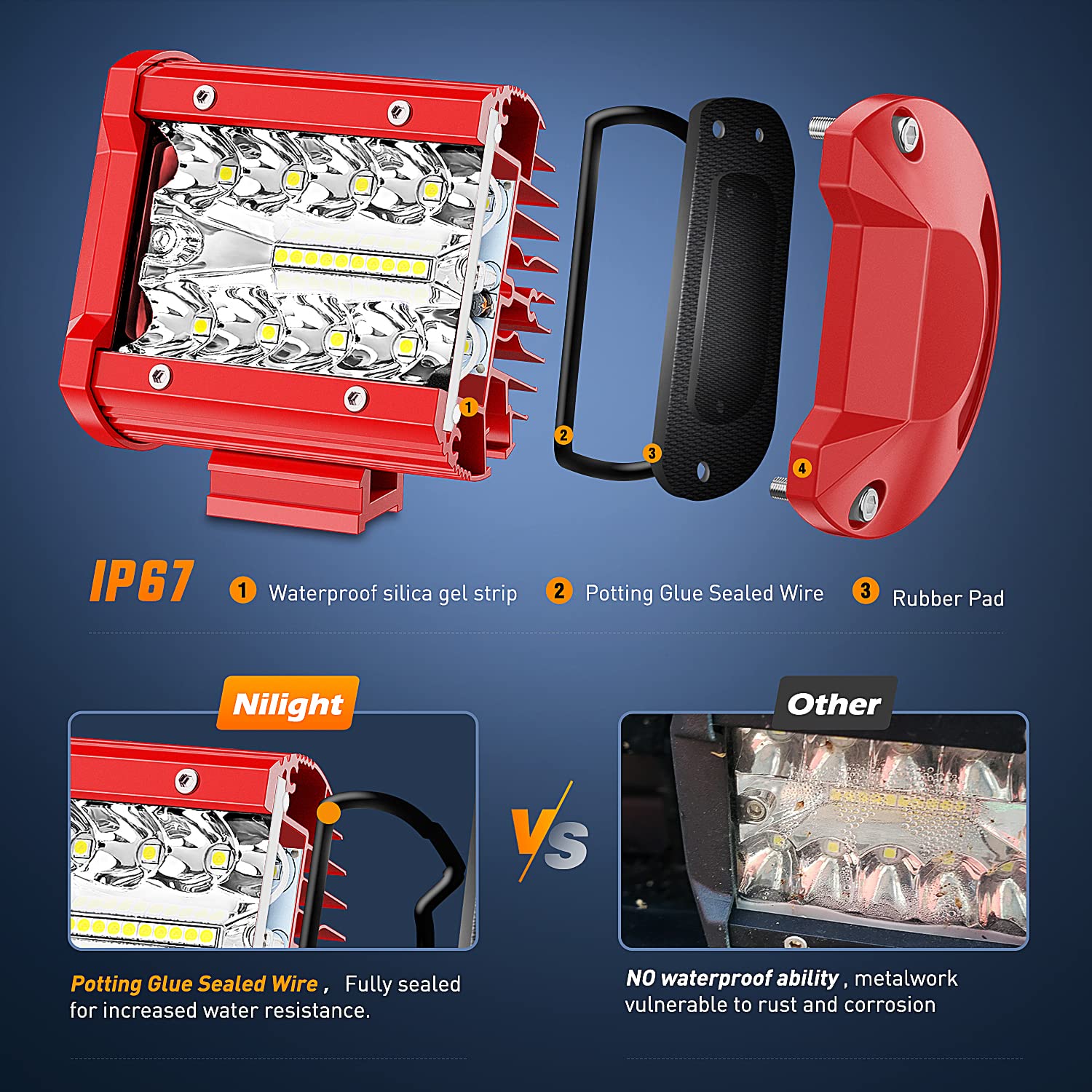 Nilight Led Light Bar 2Pcs 60W 4Inch Triple Row Spot Flood Combo Lights W/Wiring Kit For Fog Driving Work Lighting On Off-Road T