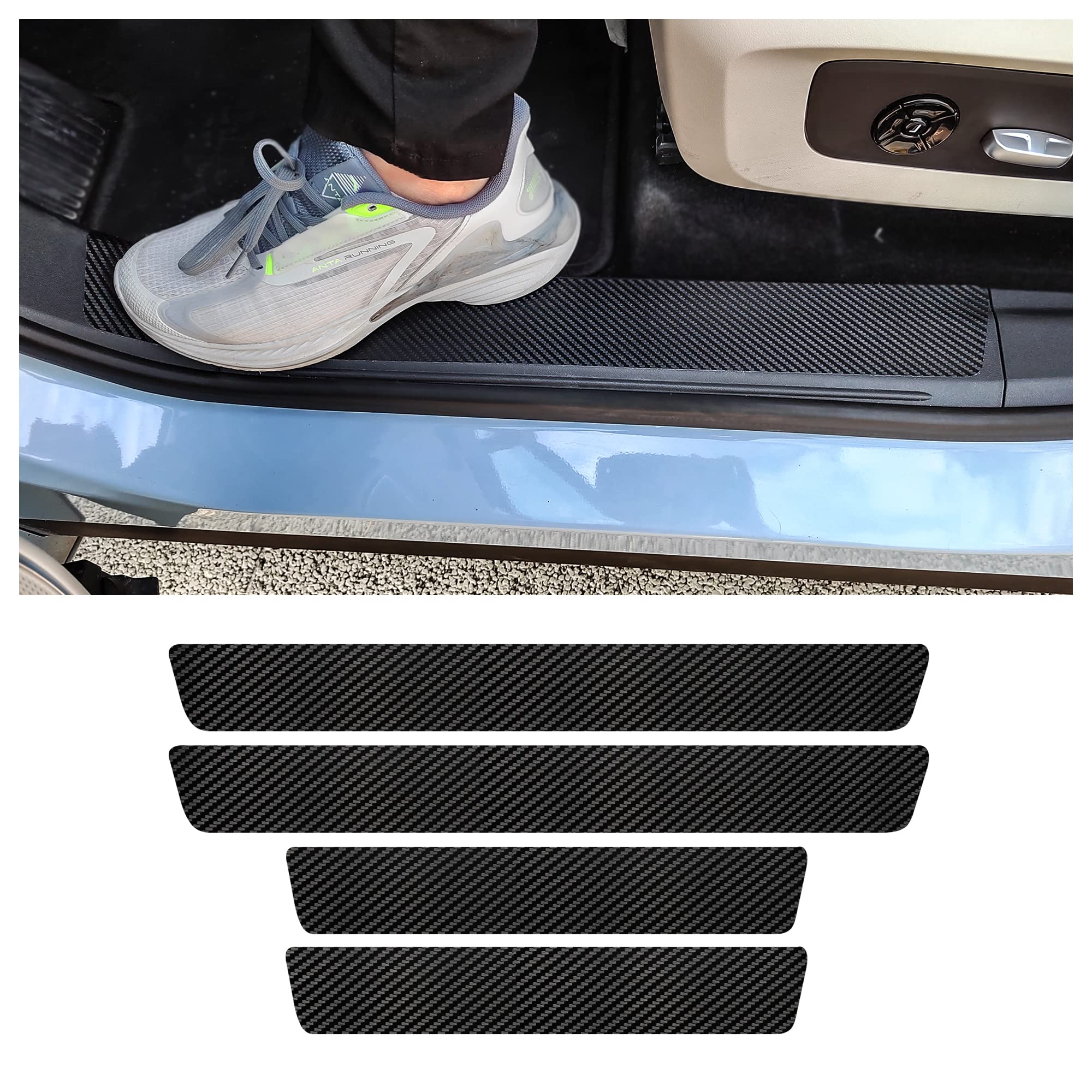 4Pcs Car Door Sill Protector,Carbon Fiber Sport Threshold Anti-Scratch Sticker Door Edge Protection Decorate,Interior Accessories Self-Adhesive Anti-Scratch Waterpoor (Carbon Fiber)