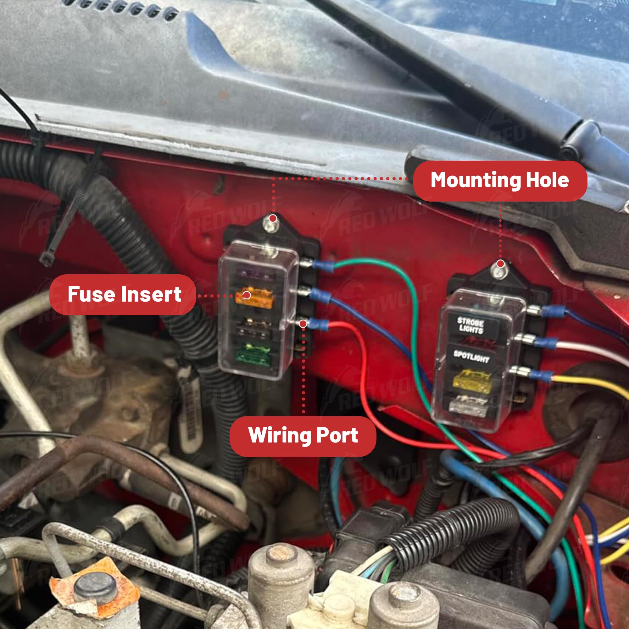 RED WOLF 4 Way Blade Fuse Block Box Holder w/Standard Circuit 10V-32V DC for Automotive Truck Boat Marine RV Van Vehicle Power D