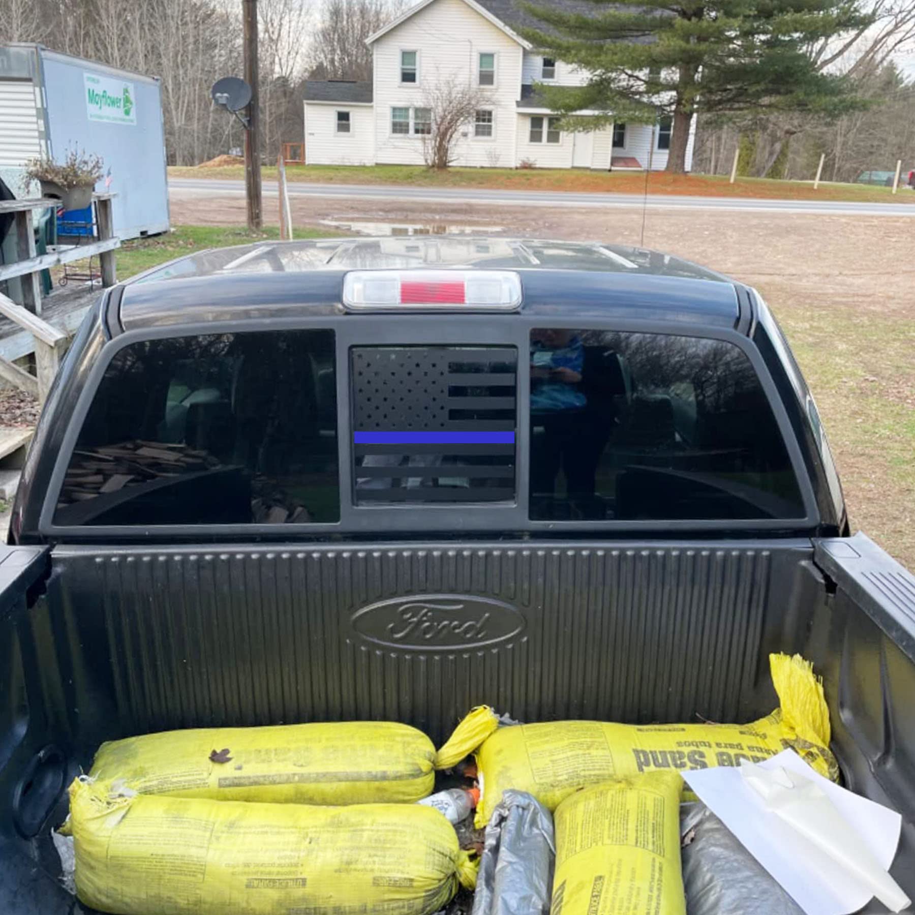 Zxiaochun Rear Middle Window American Flag Decal For Ford F150 F250 F350 2004-2014 Back Center Sliding Window Glass Usa Flag Vinyl Sticker(Thin Blue Line)