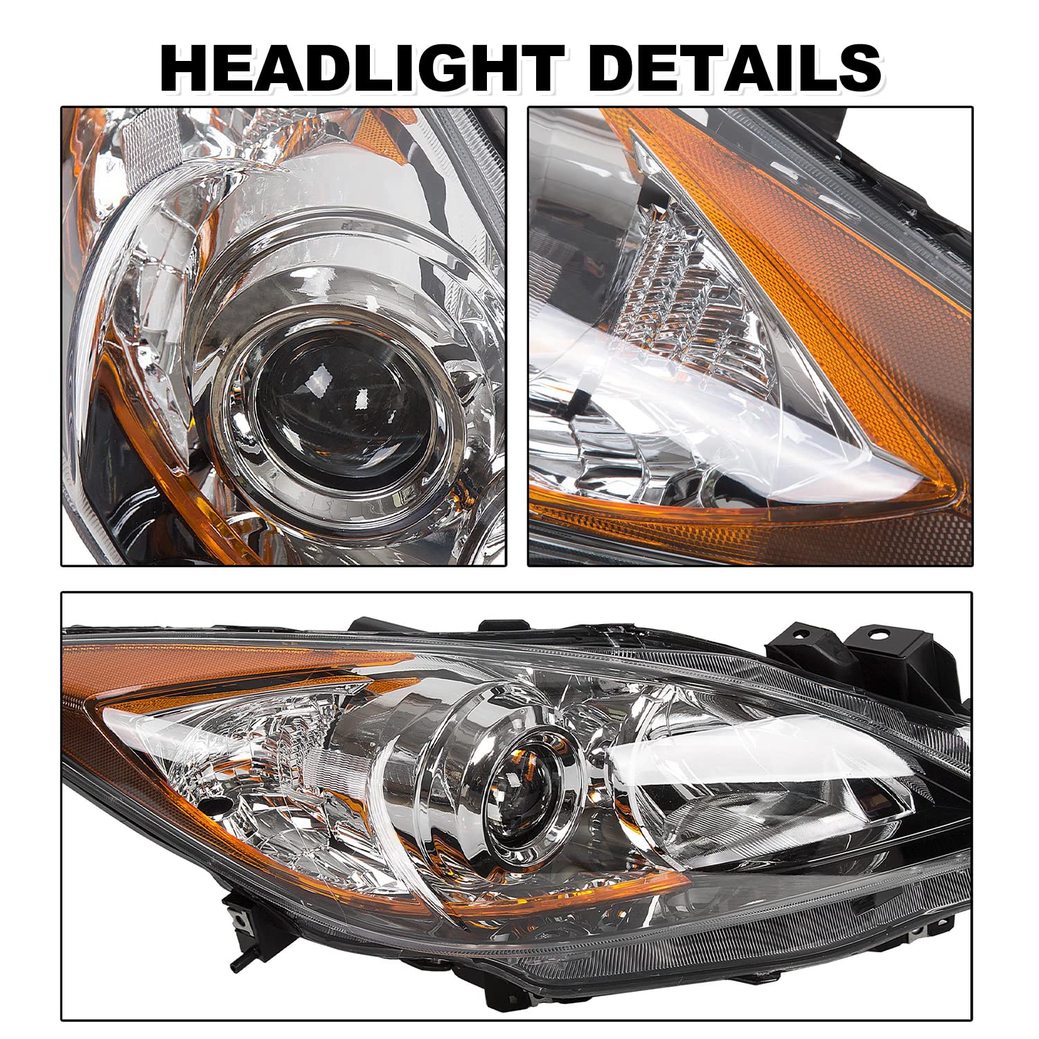 Ecotric Headlight Assembly Compatible With 2010-2013 Mazda 3 Front Lamp Headlamp Corner Projector Replace For Ma2518130, Ma25191