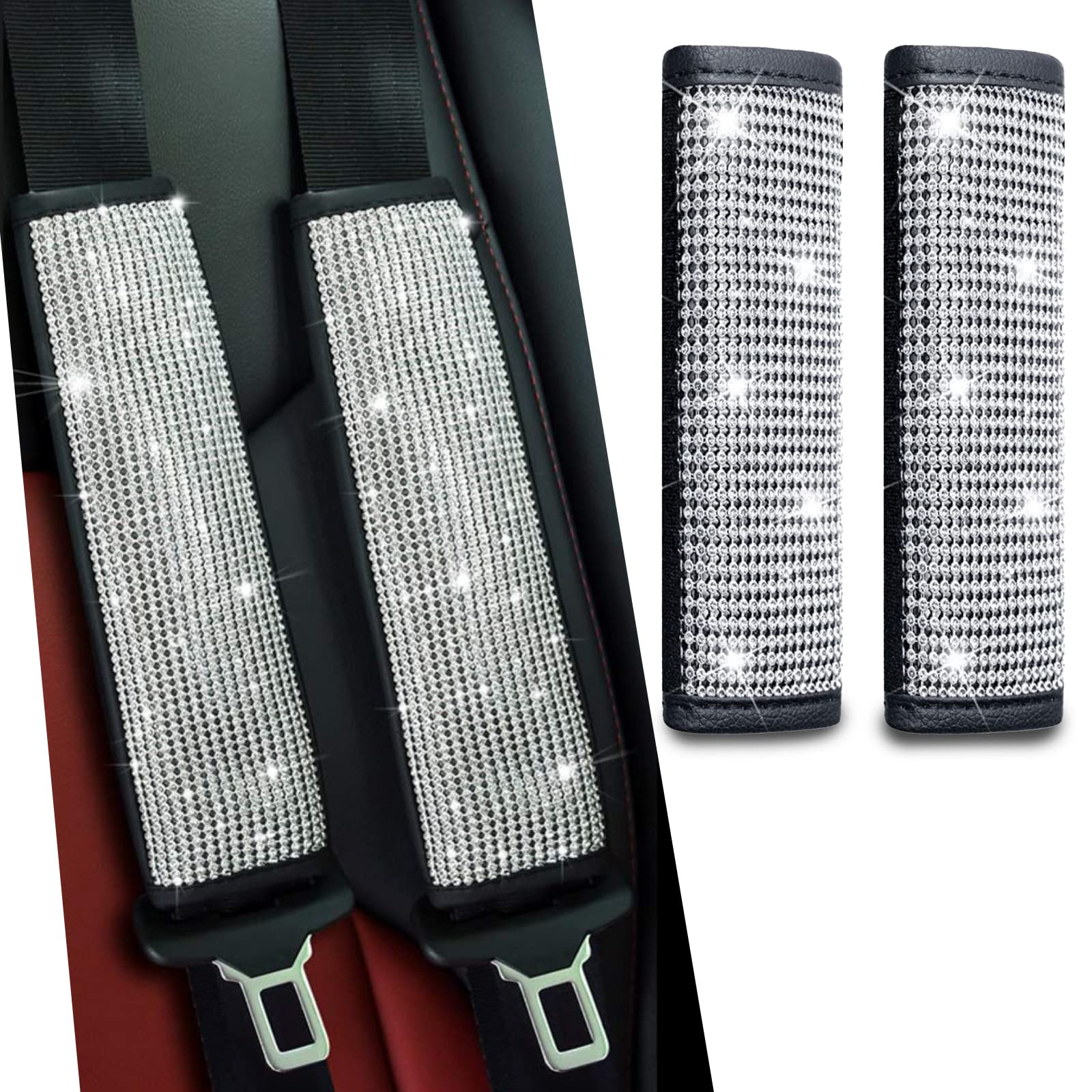 JDDRY 2-Pack Bling Seat Belt Covers,Bling Seat Belt Covers for Womens,Car Seat Belt Strap Cover Shoulder Pad,Universal Car Inter